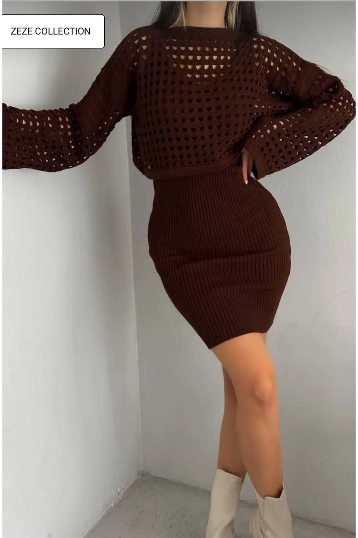 ZEZE COLLECTİON Kadın ajurlu triko&elbise ikili takım
