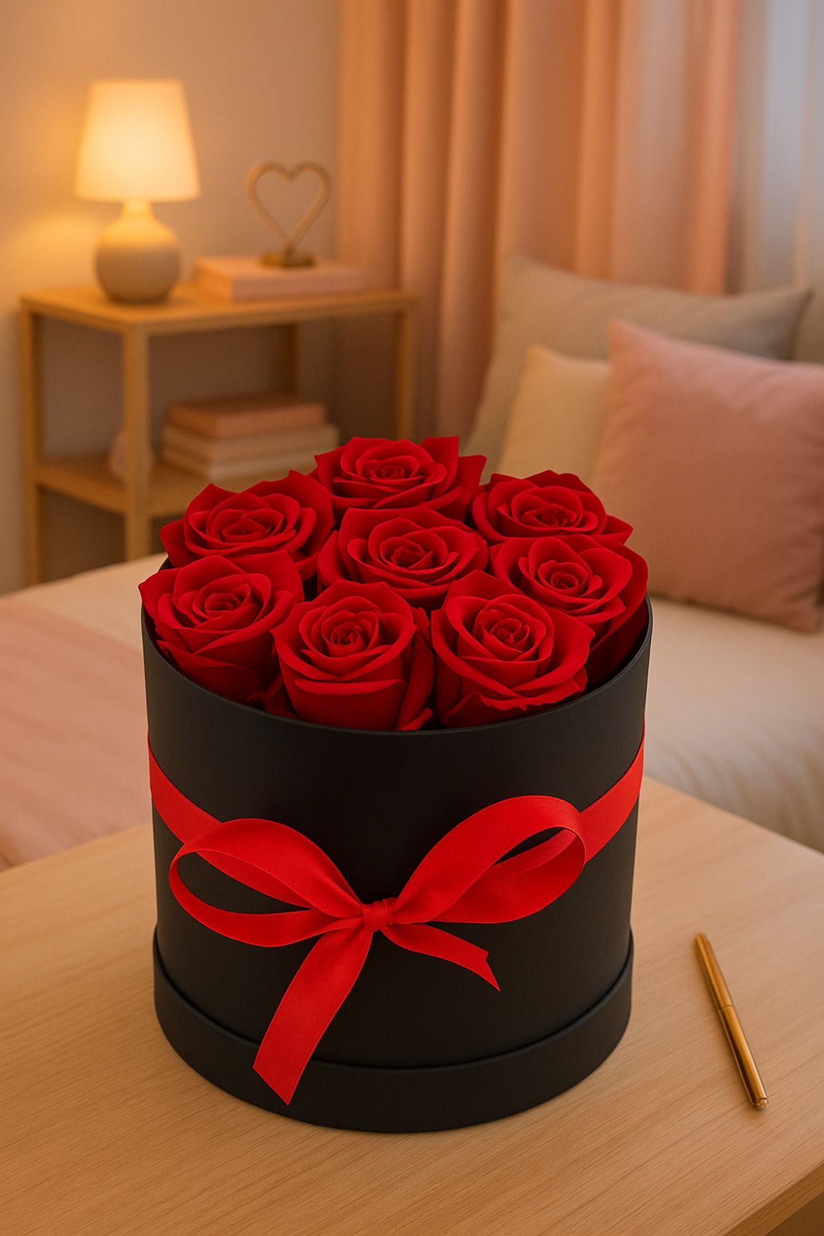 Morrano Gift Siyah Kutu İçinde 8 Kırmızı Gül – Şık ve Anlamlı Hediyelik Çiçek-Sevgiliye,Eş'e,Anneye Hediye