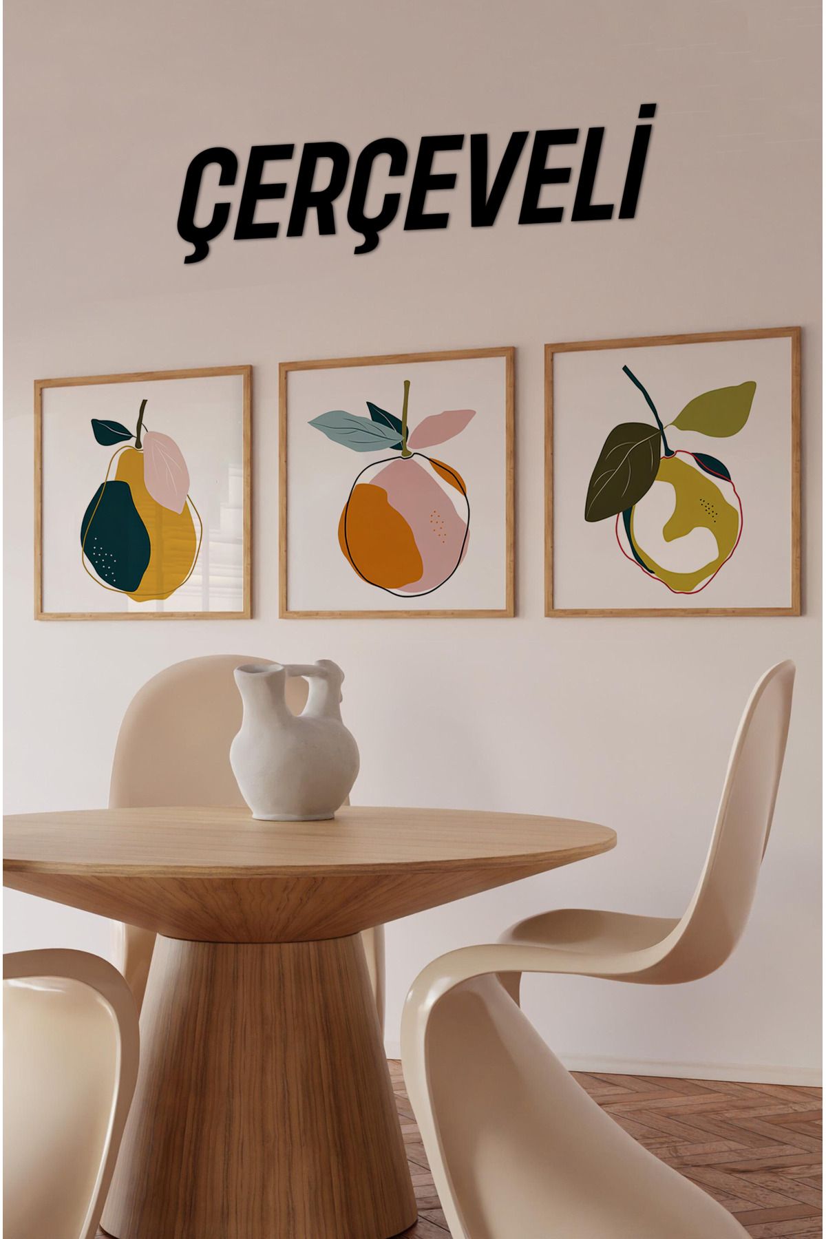 kutuTR 🏷️ 🍐 Renkli Meyve Temalı 3’lü Tablo Seti | Modern Stil | UV Baskı – MDF – Ahşap Çerçeve KR4051