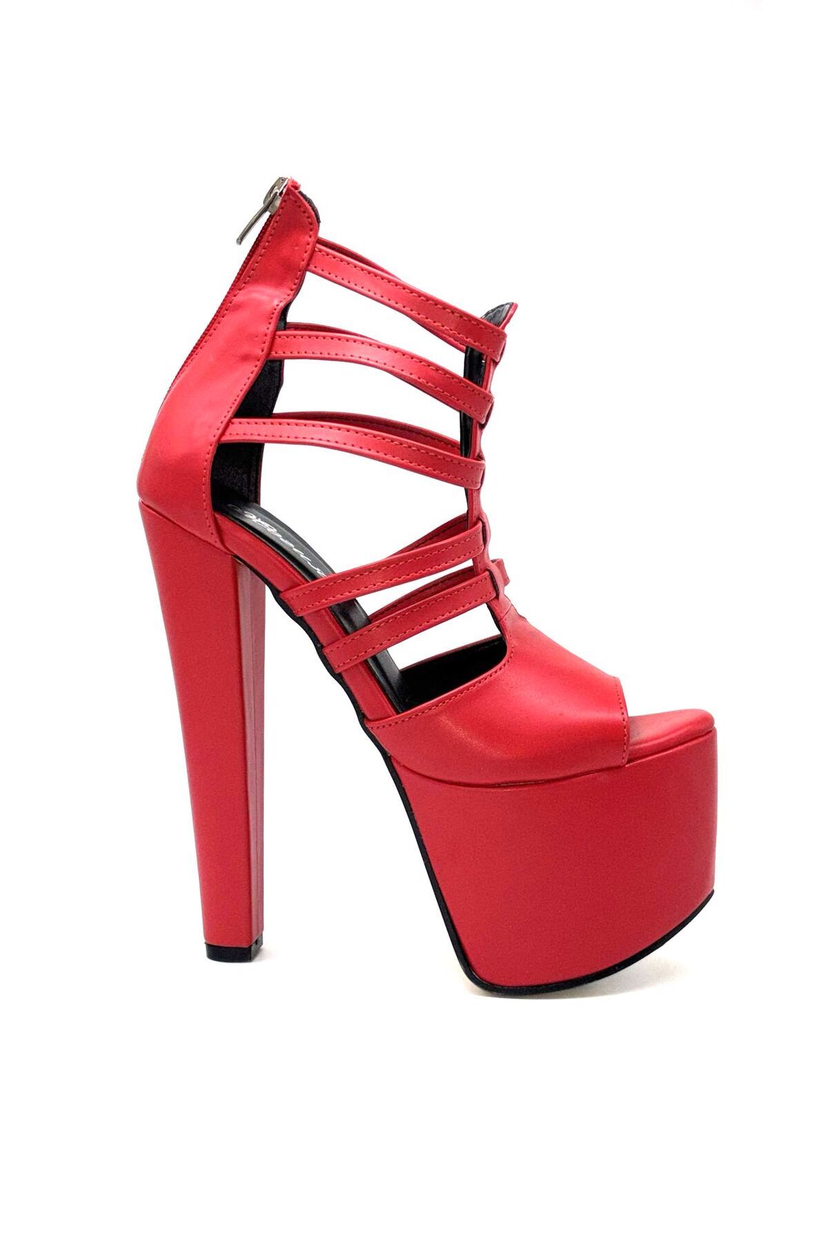 KİNDEP Kindep Yüksek Topuklu (18 cm) Platform (7 cm) Kadın Ayakkabı KIRMIZI