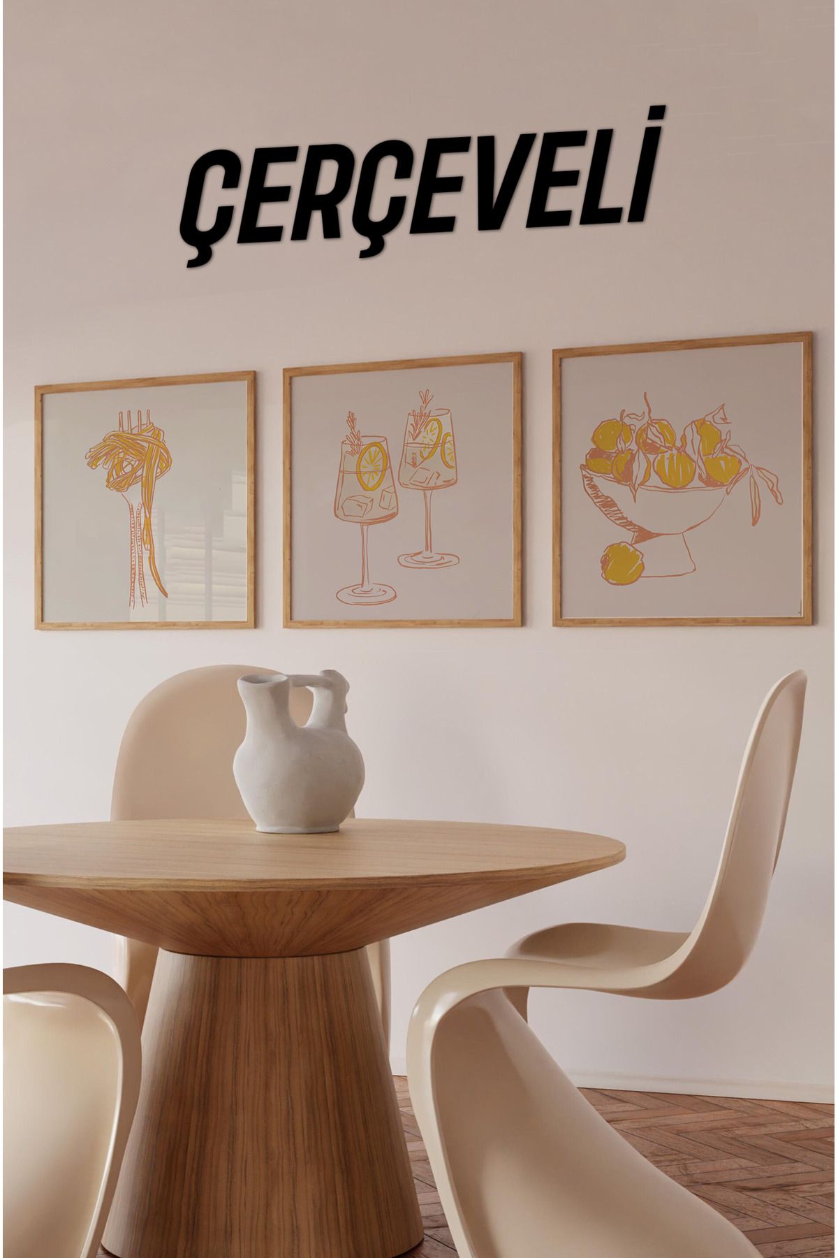 kutuTR 🏷️ 🍋 İtalyan Sofrası Temalı 3’lü Tablo Seti | Limon, Makarna ve Aperol Çizimi | UV Baskı KR4053