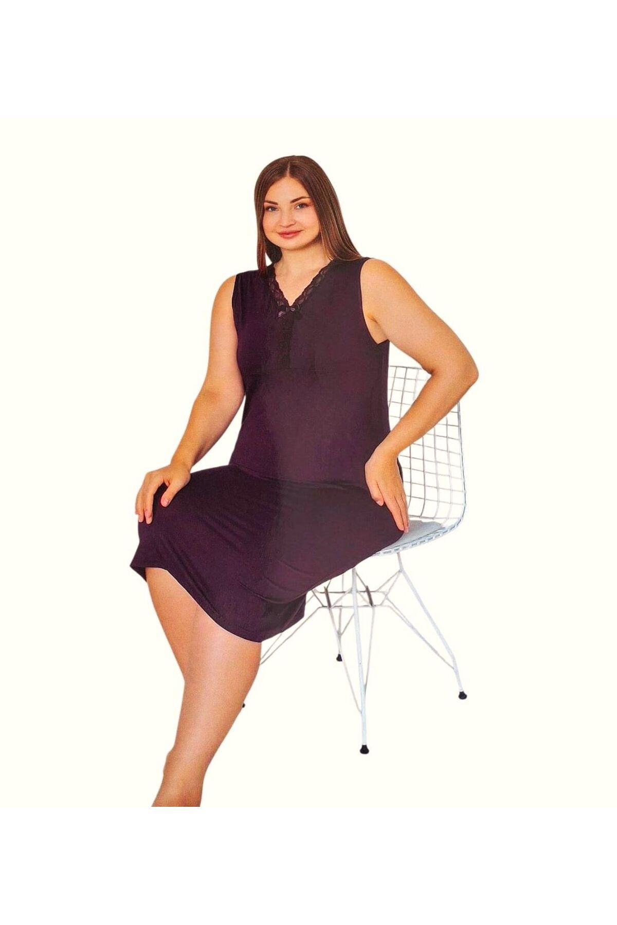 noyalux Büyük Beden Sıfır Kol Ev Elbisesi/Gecelik