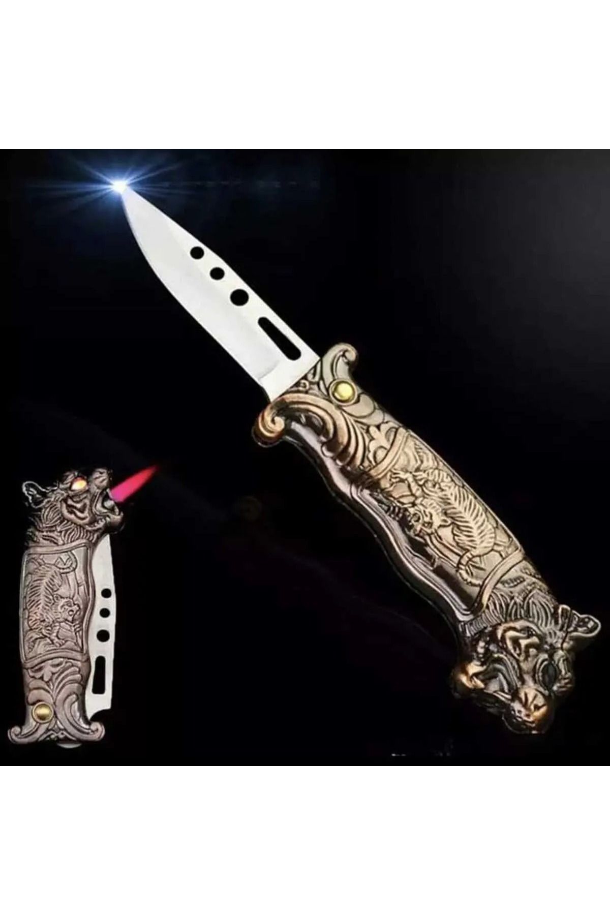 HD Kaplan Figürlü Çakı Çakmak Modeli Metal