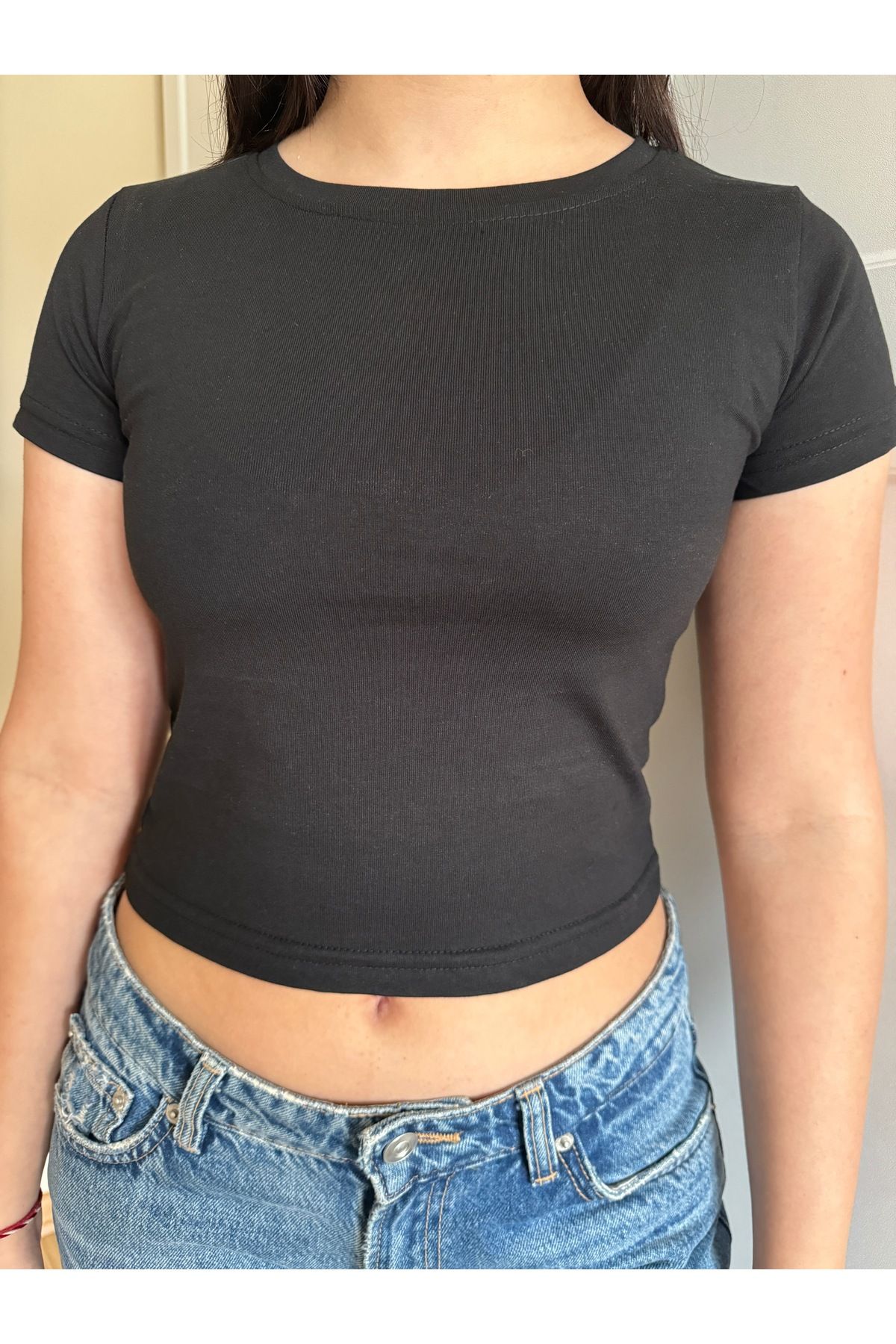 GRİLAND Kadın Siyah Crop Likralı Pamuklu Slim Fit Kısa Crop