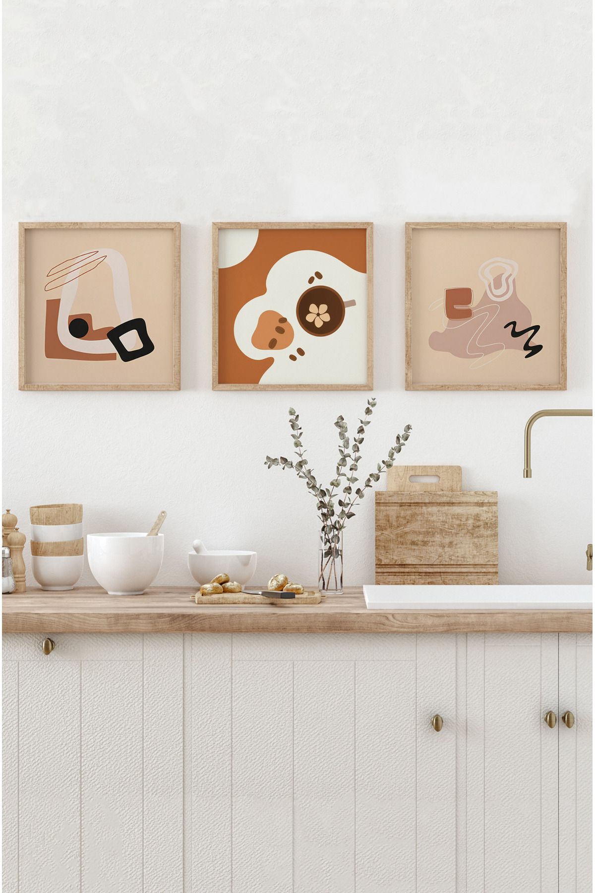 kutuTR 🏷️ 🍮 Kahve & Tatlı Temalı 3’lü Tablo Seti | Modern Stil | UV Baskı – MDF – Ahşap Çerçeve KR4047