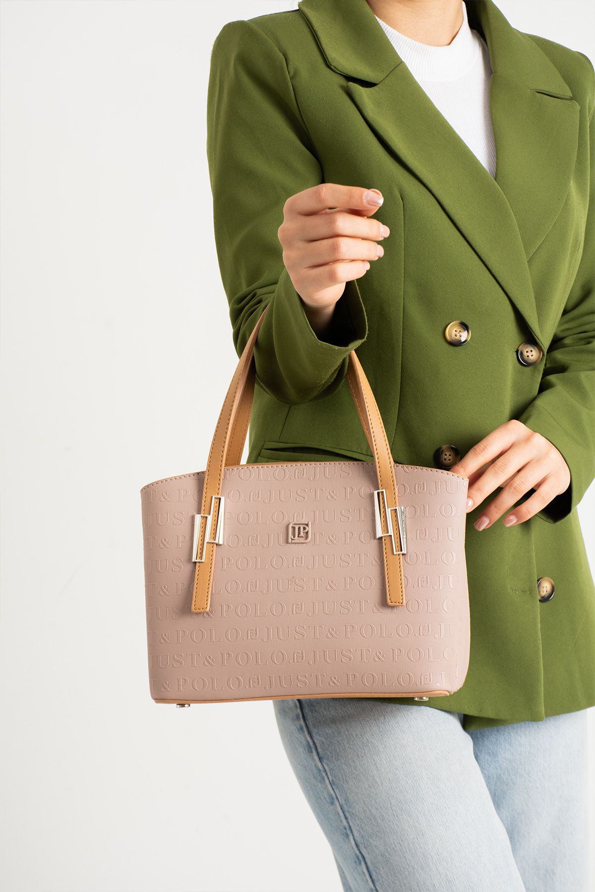 Just Polo Petunya 4030 Gofraj Suni Deri 2 Askılı Kadın El ve Omuz Çanta(Ebat: En 26 Yükseklik 20 Cm)
