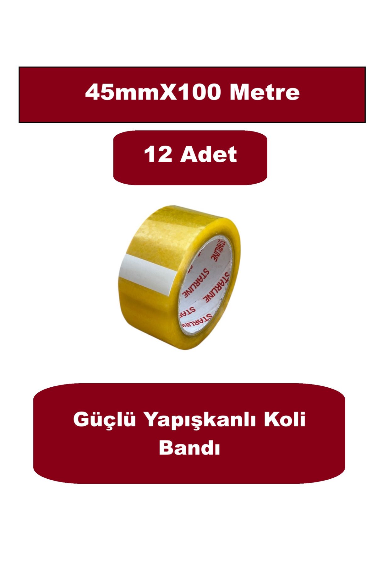HOMDEP Koli Bandı 45mmX100 Metre Güçlü Yapışkanlı Şeffaf Koli Bandı Kopmayan Bant 12 Adet