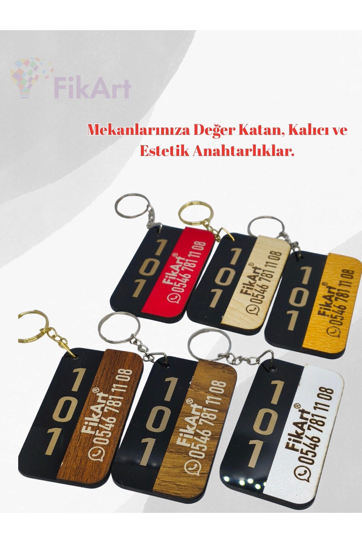Fikart 5 Adet Kişiselleştirilebilir Otel Anahtarlığı, Butik Otel, Bungalov Otel, Pansiyon, Yurt