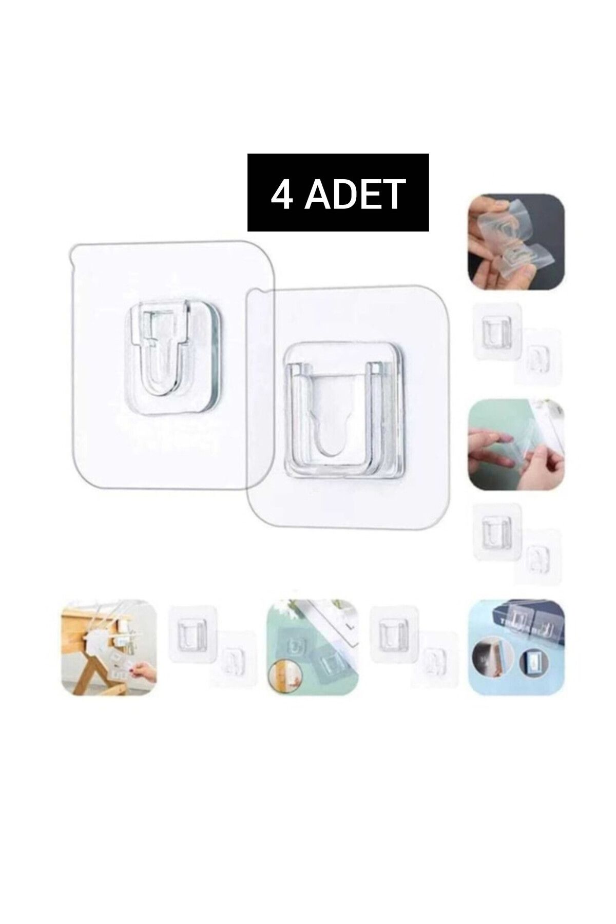 GLRHOME 4 Adet çift taraflı şeffaf geçmeli klips güçlü yapışkanlı eşya sabitleyici klips