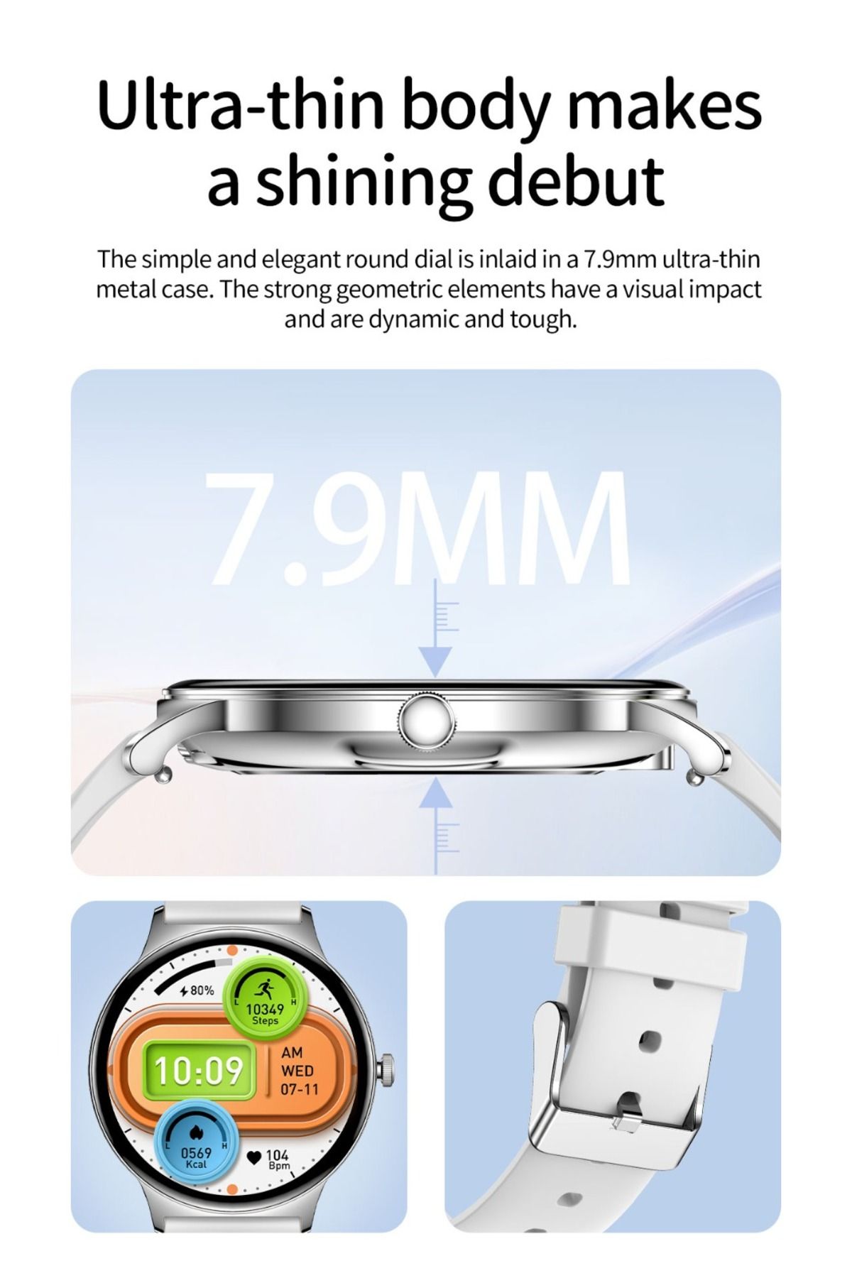 Singlait-Smartwatch Singlait SG89 Dama – Ultra subțire, elegant și inteligent,2 bratari, Argintiu/Alb 5
