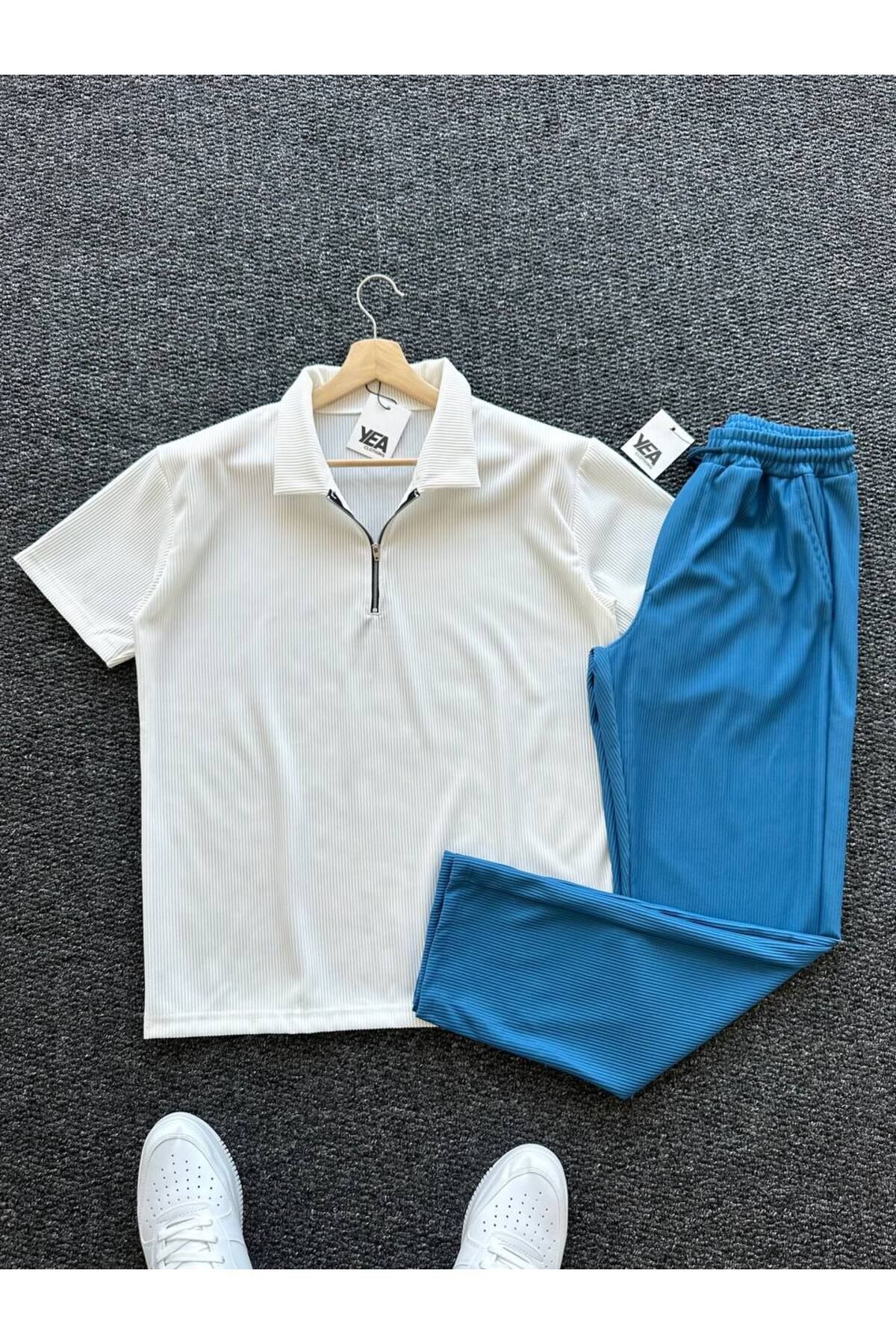 tetramoda Fitilli Yarım Fermuarlı Polo Yaka Tişört Ve Baggy Pantolon 2'li Set