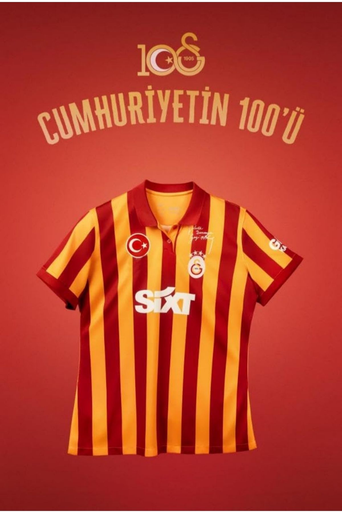 Forma Galatasaray - 100.Yıl Yetişkin İsimsiz Yakalı İmzalı Forma
