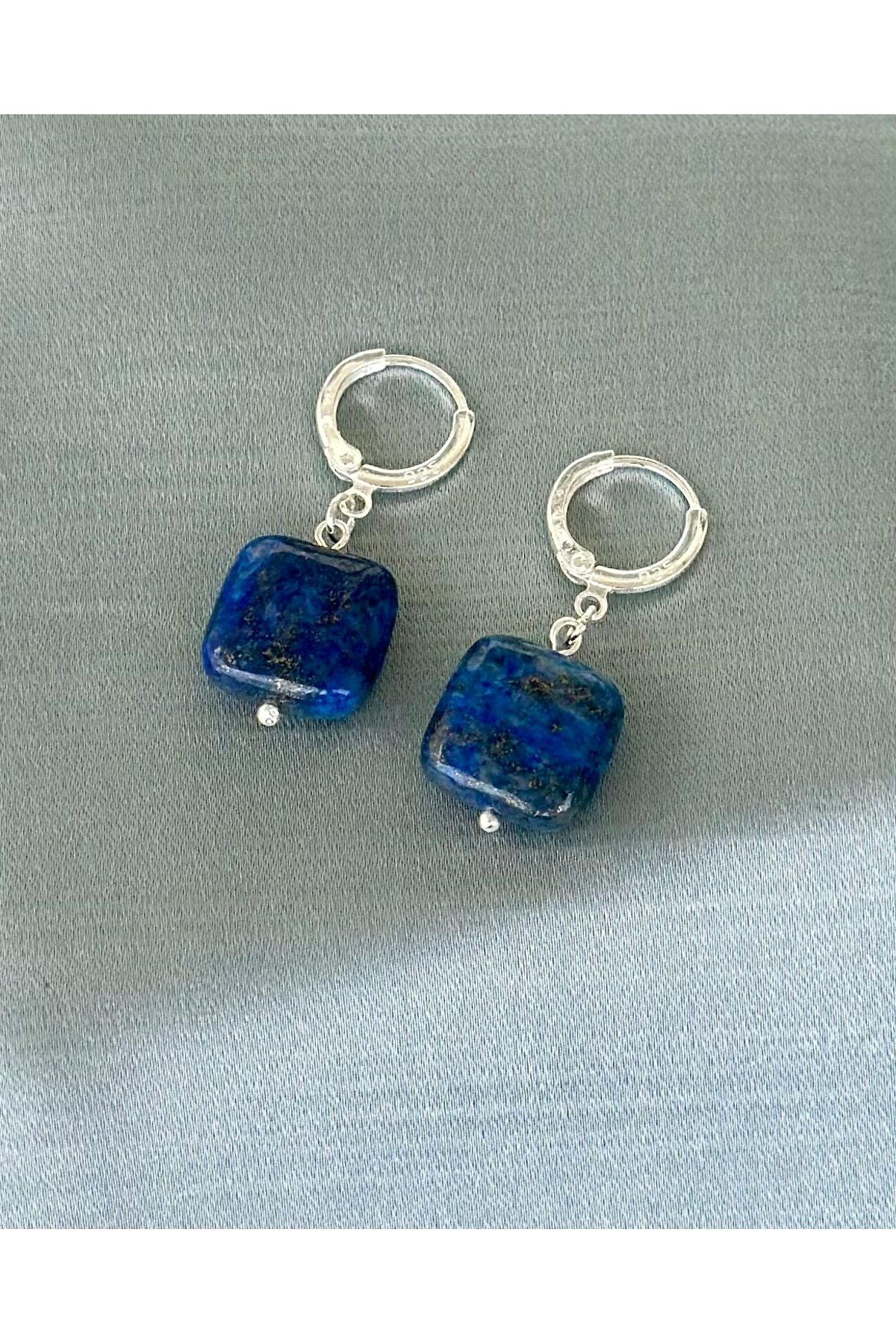 PureBlueCollection 925 Ayar Gümüş Kare Lapis Doğal Taş Küpe