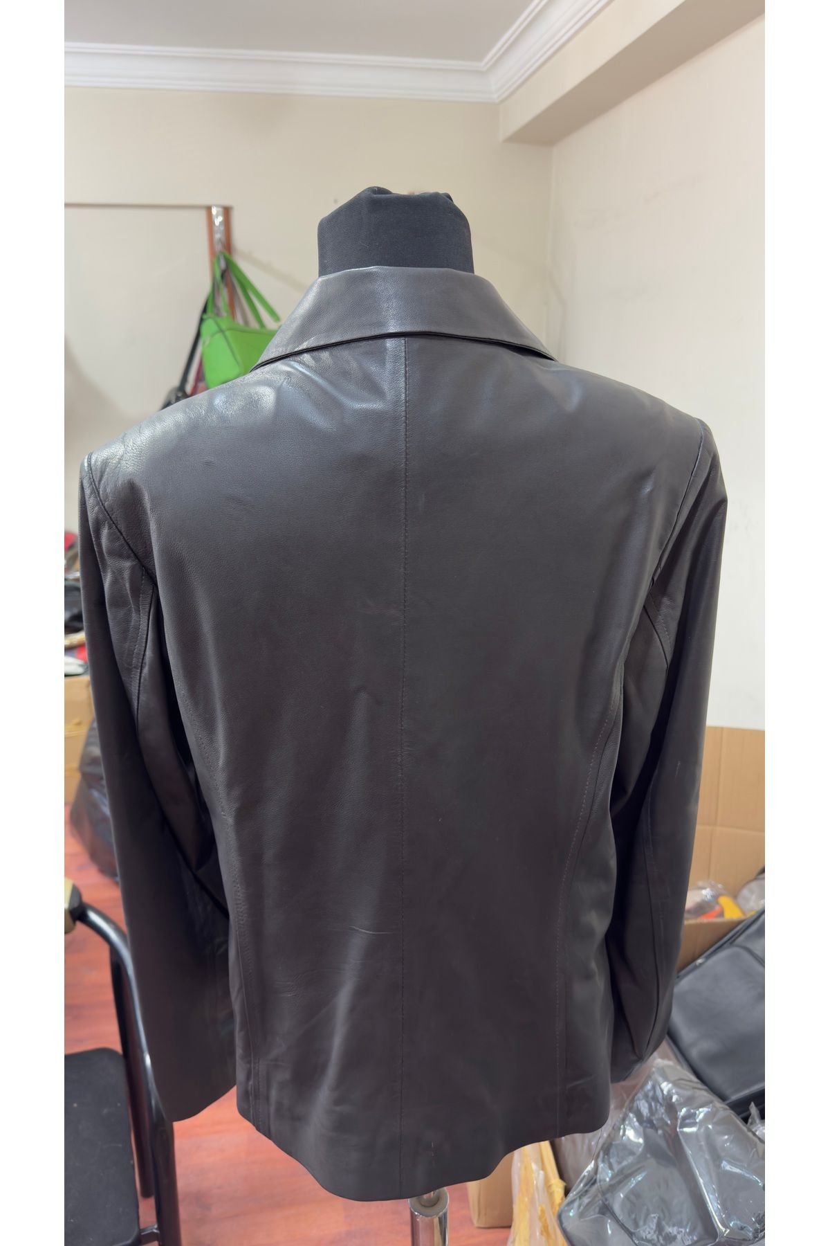 Butik Mahzen Kahve Hakiki Deri Kadın Ceket