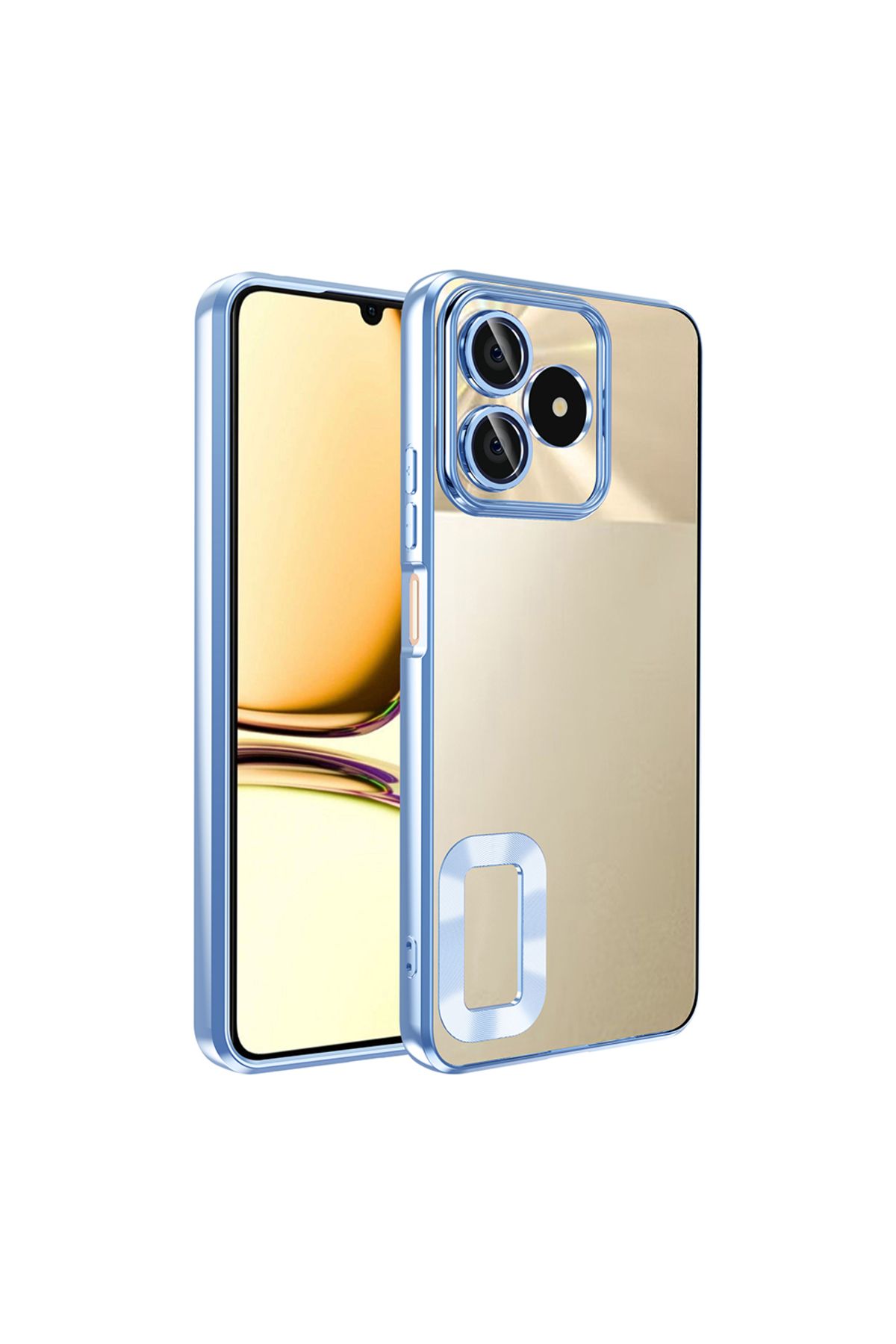 GRABONO Realme C53 Kılıf Lens Korumalı Kenarları Platin Kaplama Arkası Şeffaf Logo Kapak