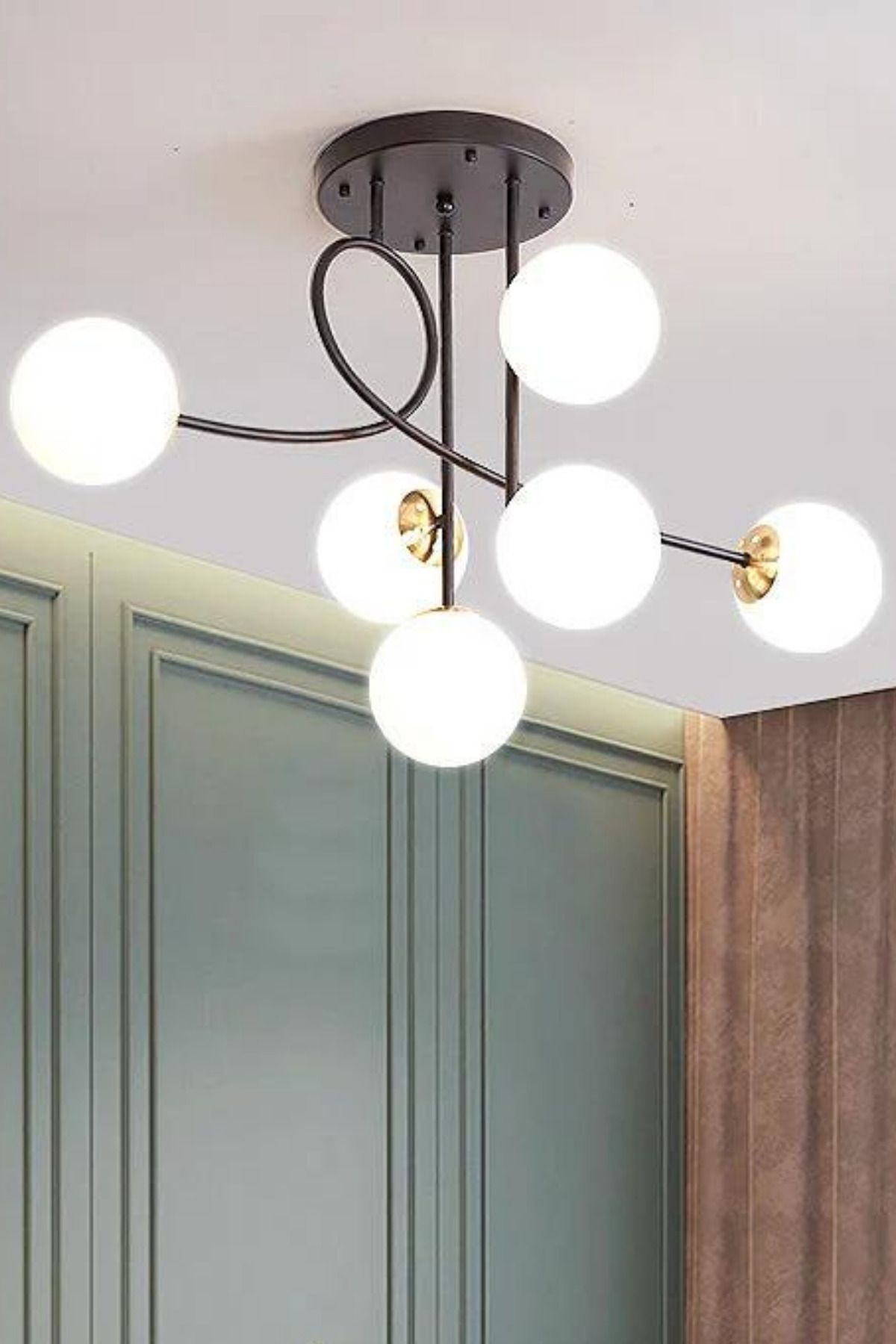 Foggia Choise Siyah 6'lı Glop Camlı Modern Yemek Masası Üstü Yatak Odası Salon Avize