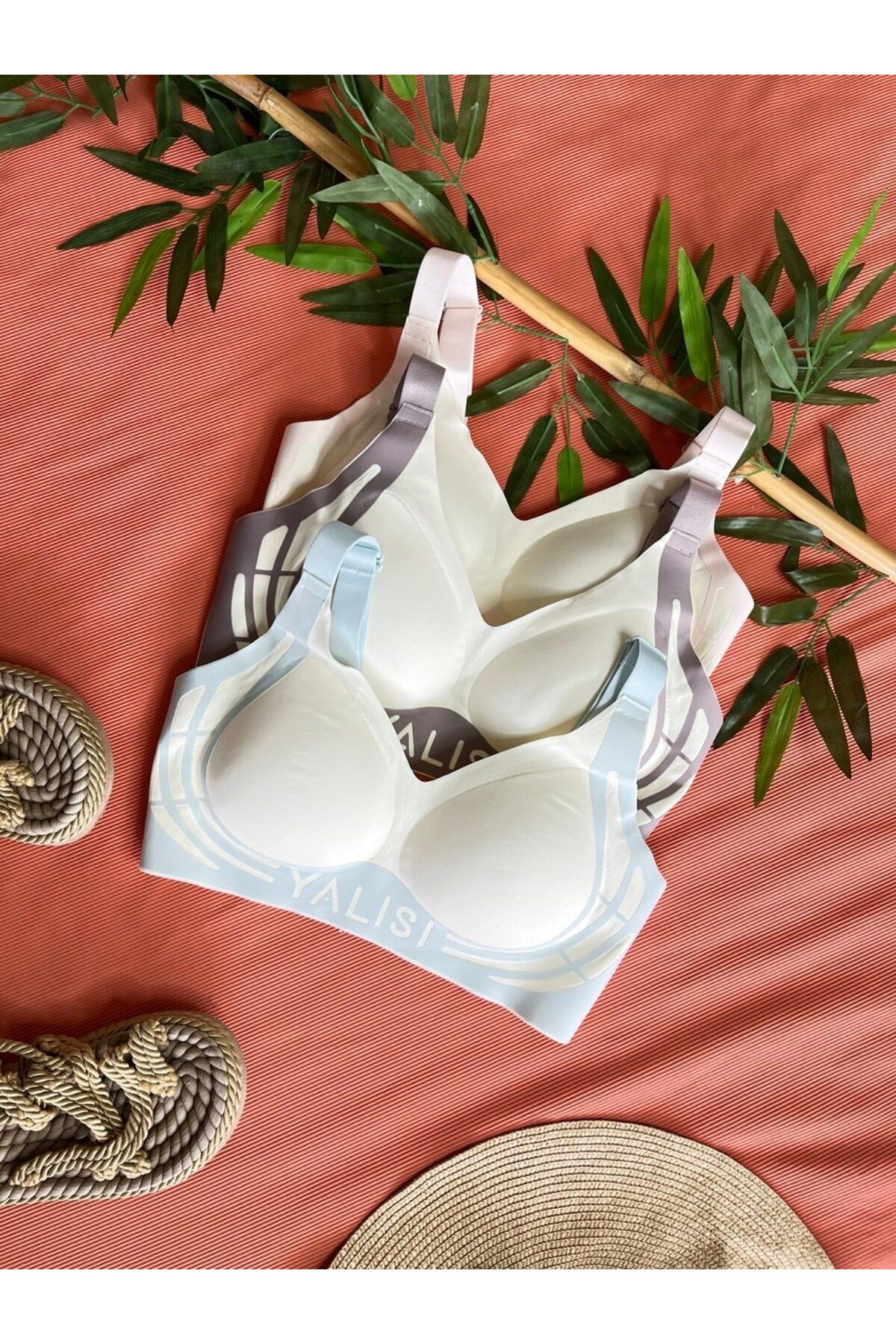 TAJ Kadın Üçlü Takımı Spor Bralette Dolgulu Rahat Kablosuz Iç Çamaşırı Alfabe Deseni