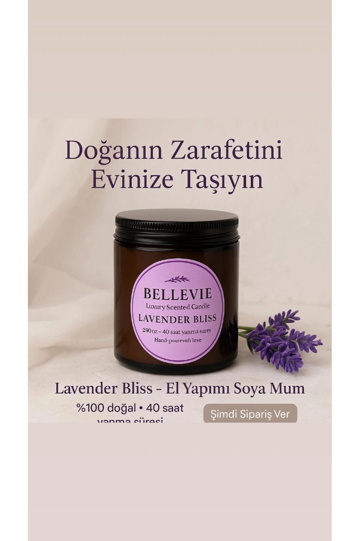 Handmade Bellevie candles kavanoz mum lavanta kokulu