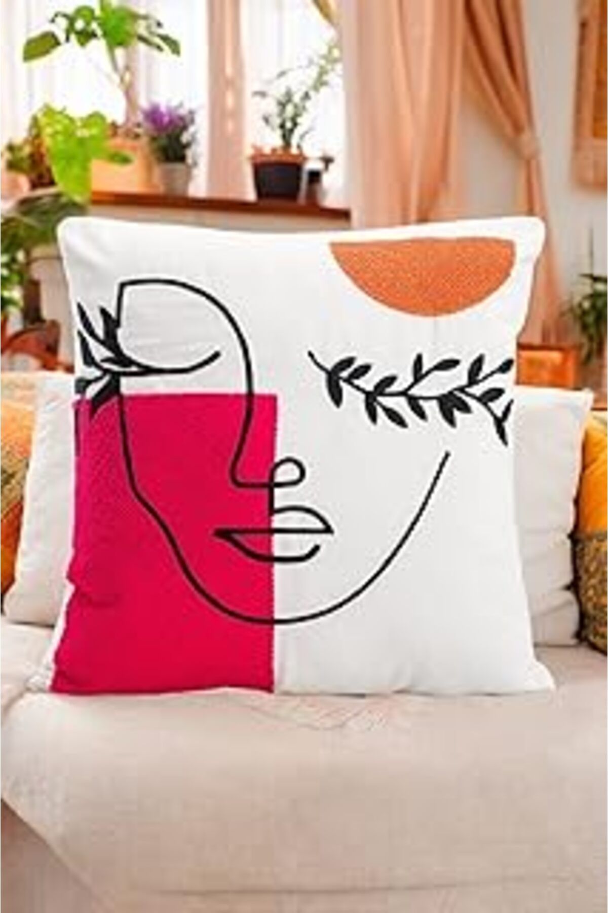 Karachil Asdiva Bohem 45X45 Özel Tasarım Punch Panç Süzene Desen Dekoratif Kırlent Kılıfı Modern Beyaz 10