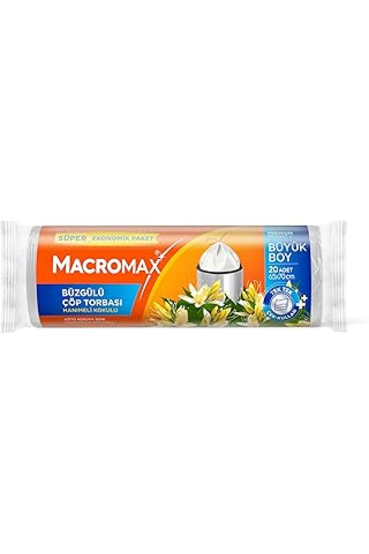 TBSProjects Macromax Büzgülü Çöp Torbası Büyük Boy (65X70Cm) Hanımeli Kokulu 20 Adet Süper Ekonomik Paket