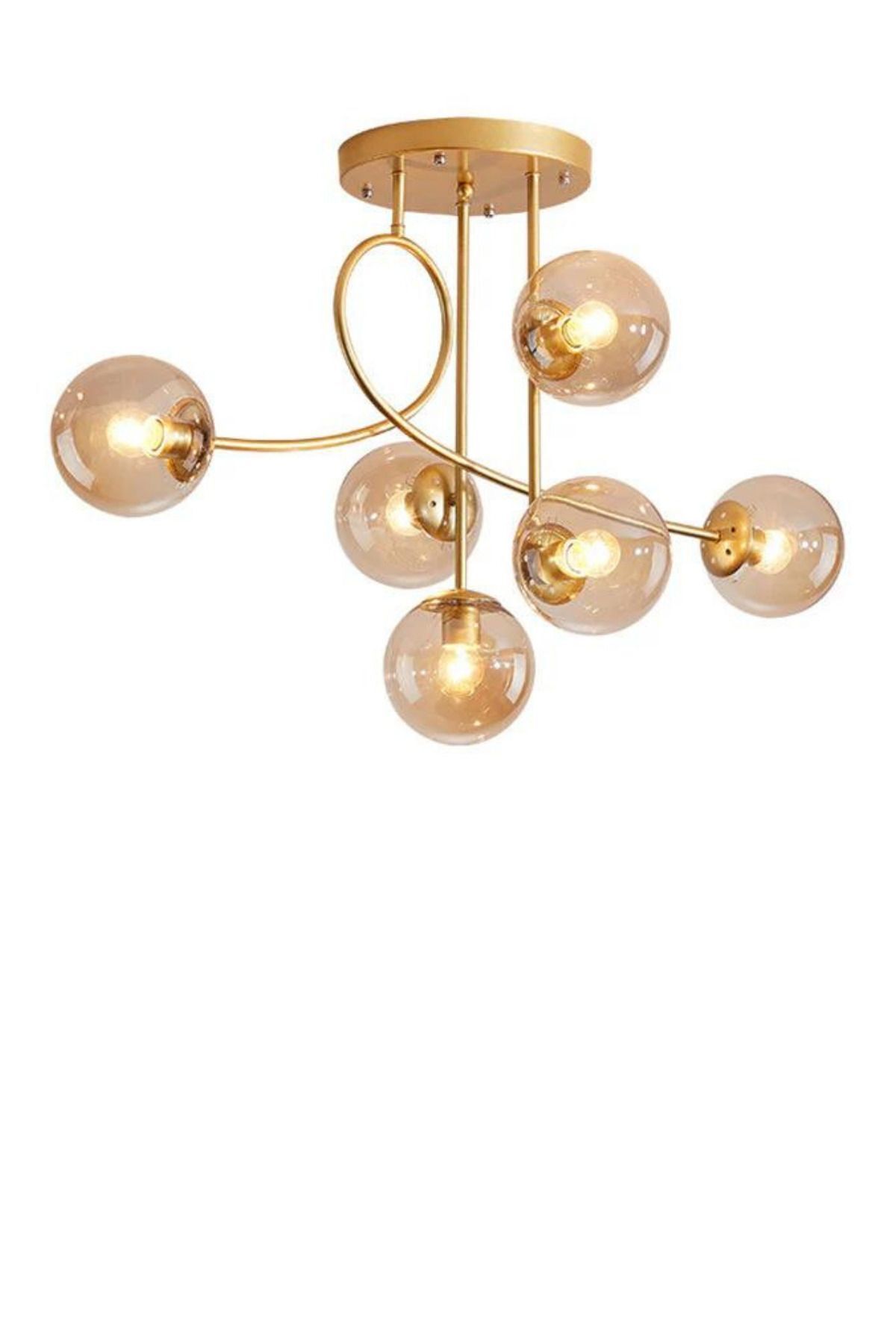 Foggia Choise Eskitme Mat Gold 6'lı Glop Camlı Modern Yemek Masası Üstü Yatak Odası Salon Avize