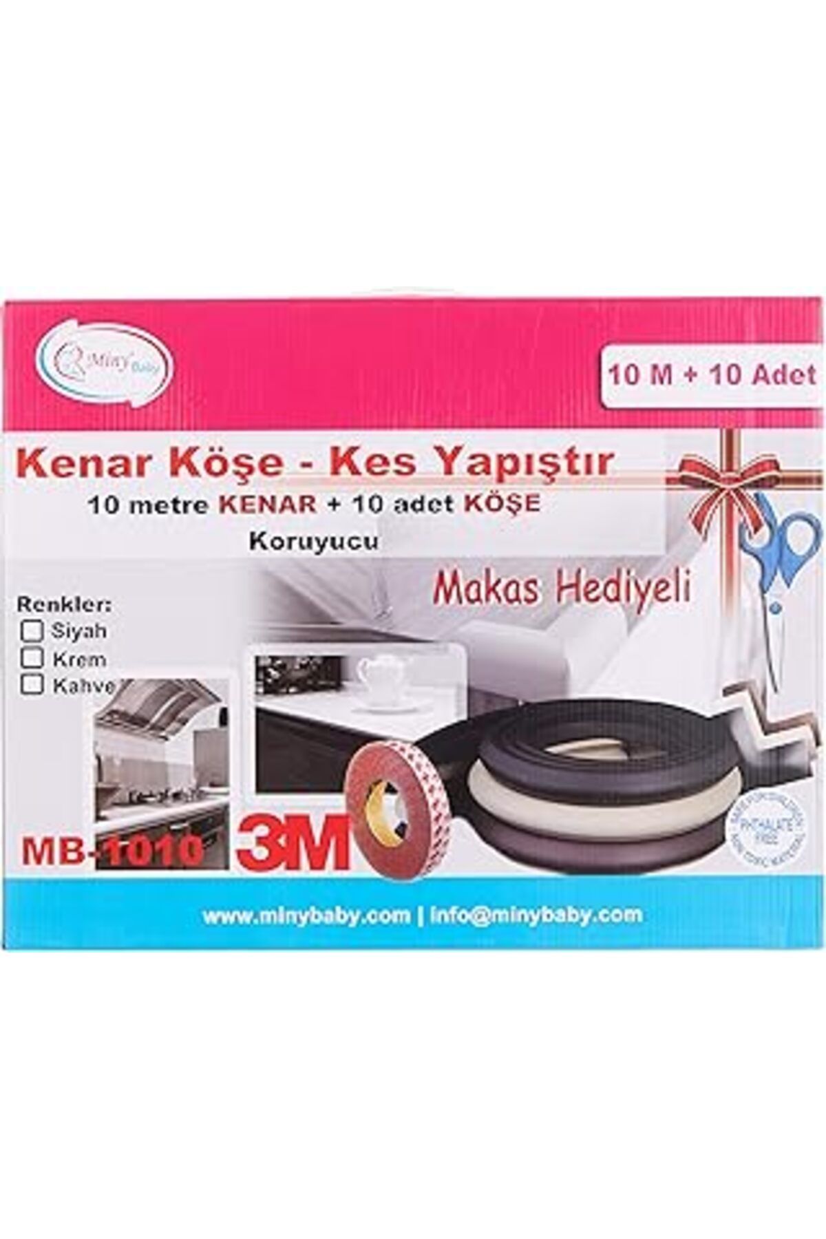 TBSProjects Miny Baby Kauçuk 10 Metre Kenar Ve 10 Adet Köşe Koruyucu + Makas Hediyeli, Siyah