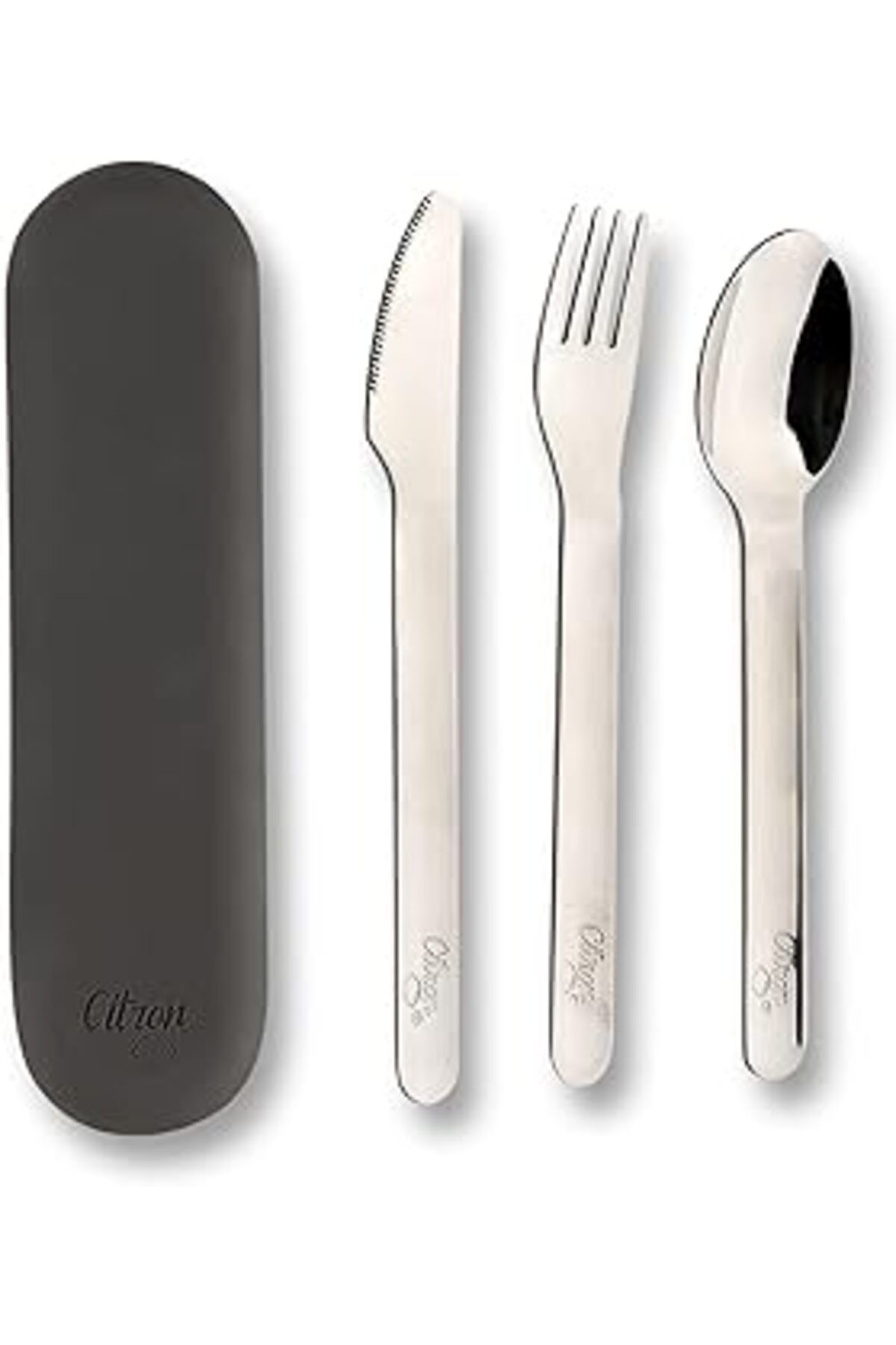 Qedii Citron Citron Silikon Kılıflı Paslanmaz Çelik 3'lü Çatal Bıçak Kaşık Takımı - Black 1073810