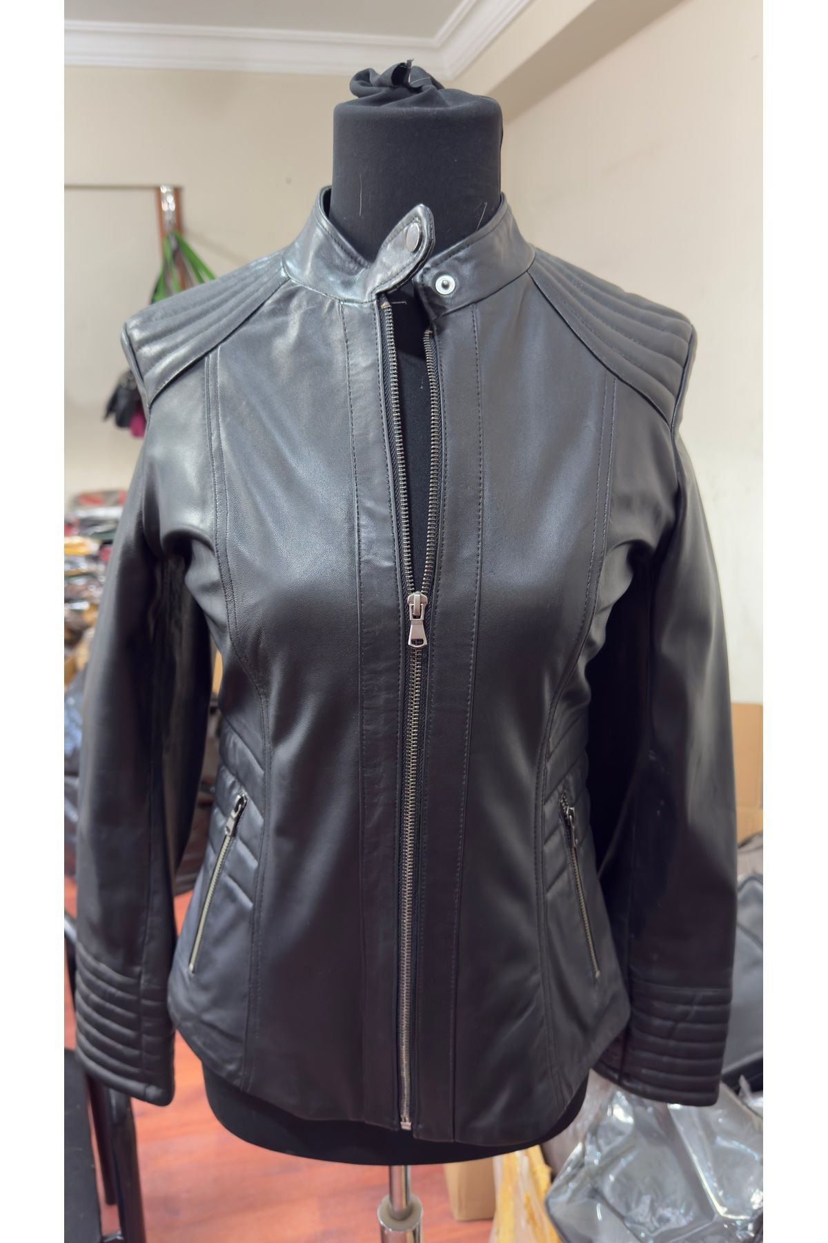 Butik Siyah Safir Kadın Hakiki Deri Ceket