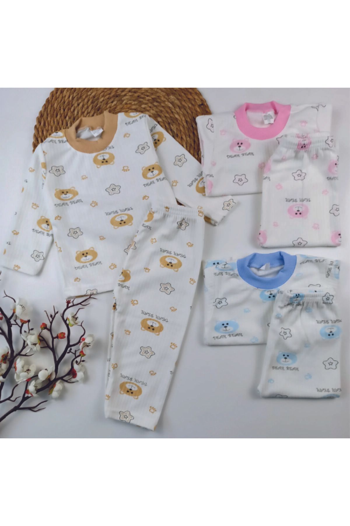 Baby Wings Ayıcık ve Yıldız Baskılı Unisex Pijama Takım