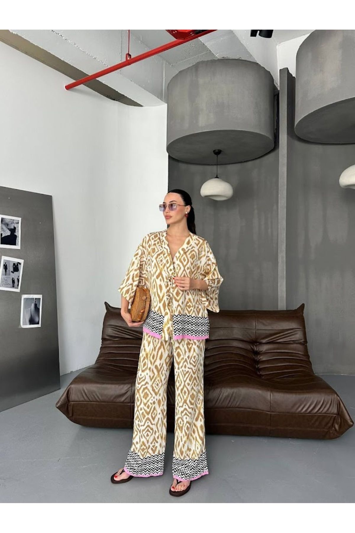 Leila KADIN DESENLİ İKİLİ KİMONO TAKIM