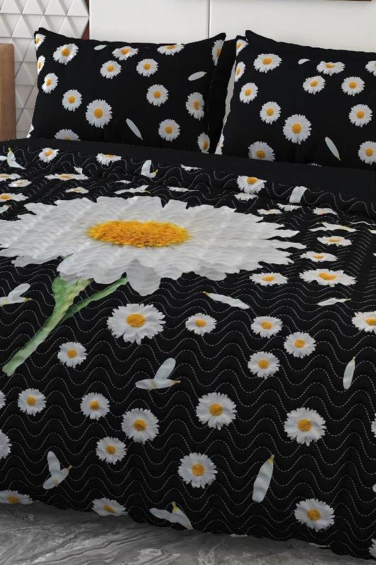 Çeyiz Diyarı Daisy Mikro Saten 3D Dijital Baskılı Dört Mevsim Çift Kişilik Nevresim Takımı