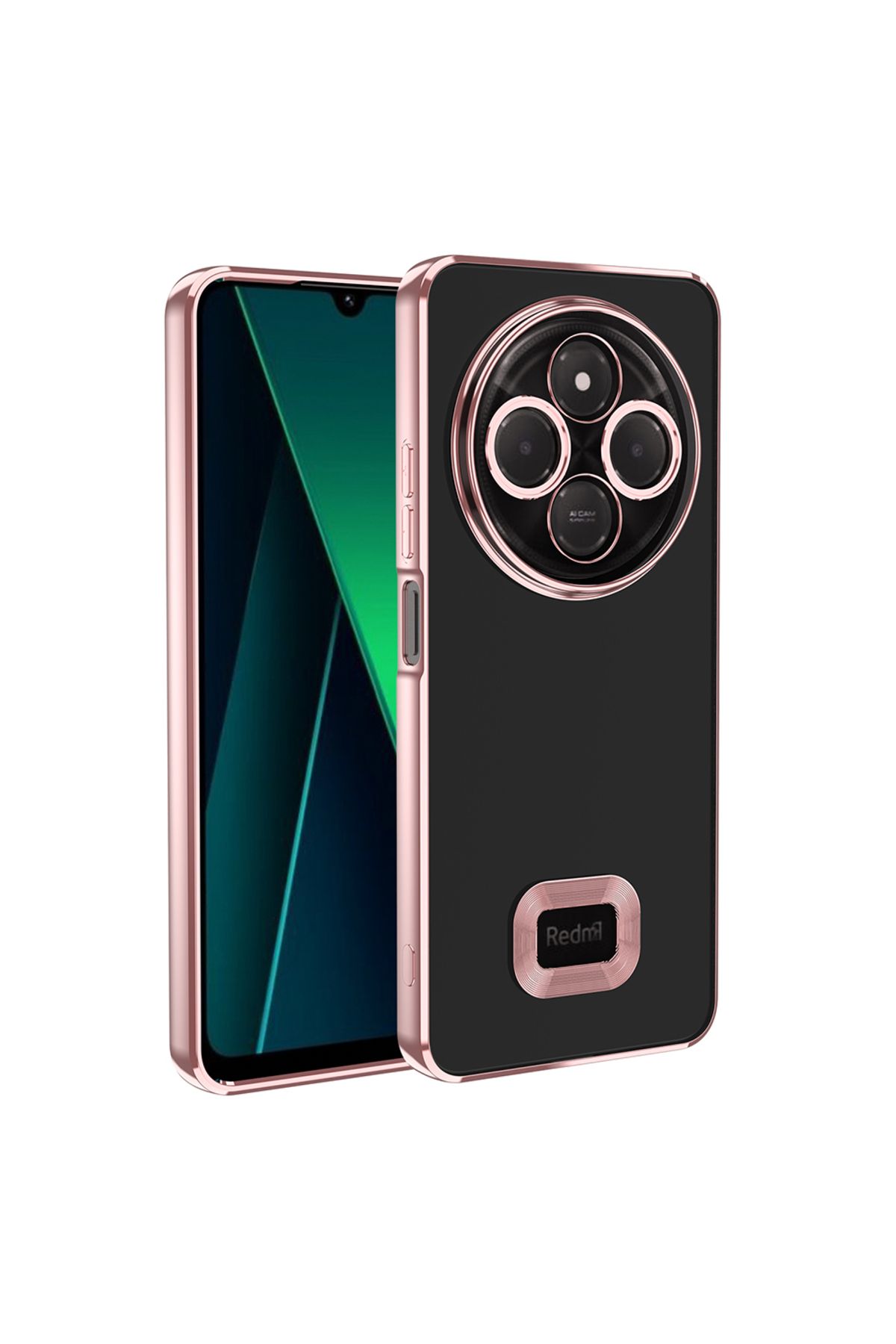 GRABONO Xiaomi Redmi 14C 4G Kılıf Lens Korumalı Kenarları Platin Kaplama Arkası Şeffaf Logo Kapak