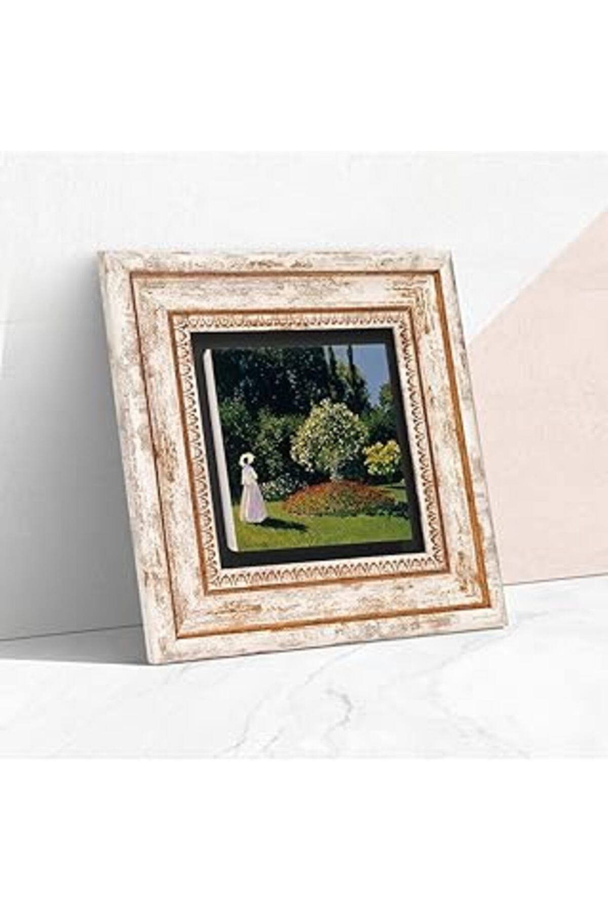 Pazarcan Pinecone Claude Monet Bahçedeki Kadın Taş Duvar Tablosu - Çerçeveli Taş Tablo - Dekoratif Duvar San