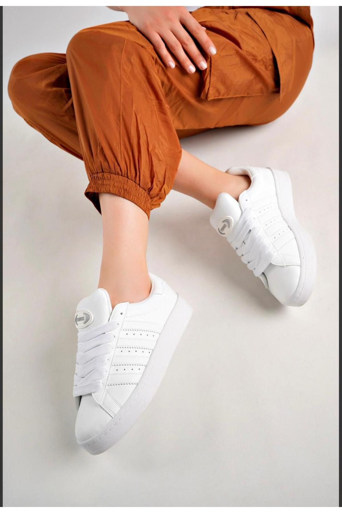 DERWARDEIN Beyaz Unisex Spor Ayakkabı | Günlük Rahat Kalın Taban Sneaker