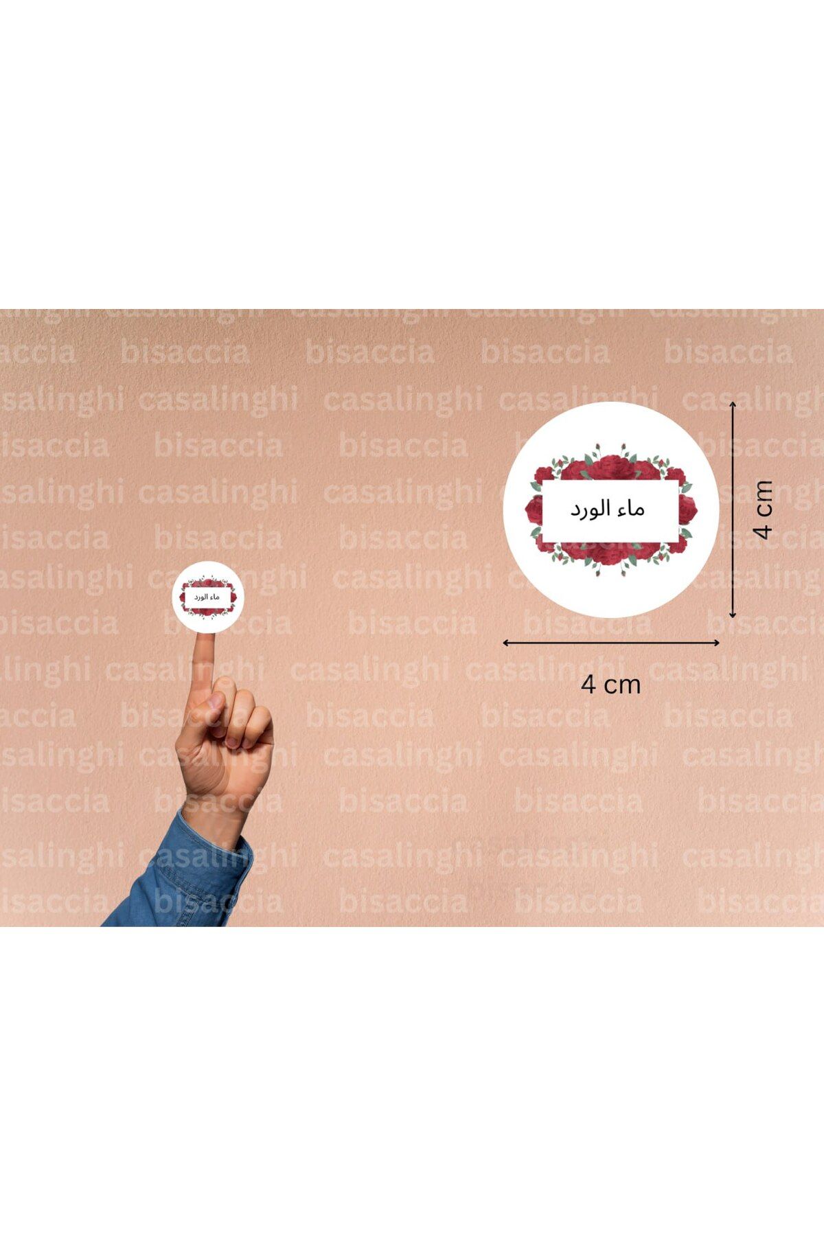 CASALINGHI Arapça Gül Suyu Etiketi Kırmızı Gül Yuvarlak Mat Çıkartma Hediyelik Sticker 4 Cm (45 Adet)