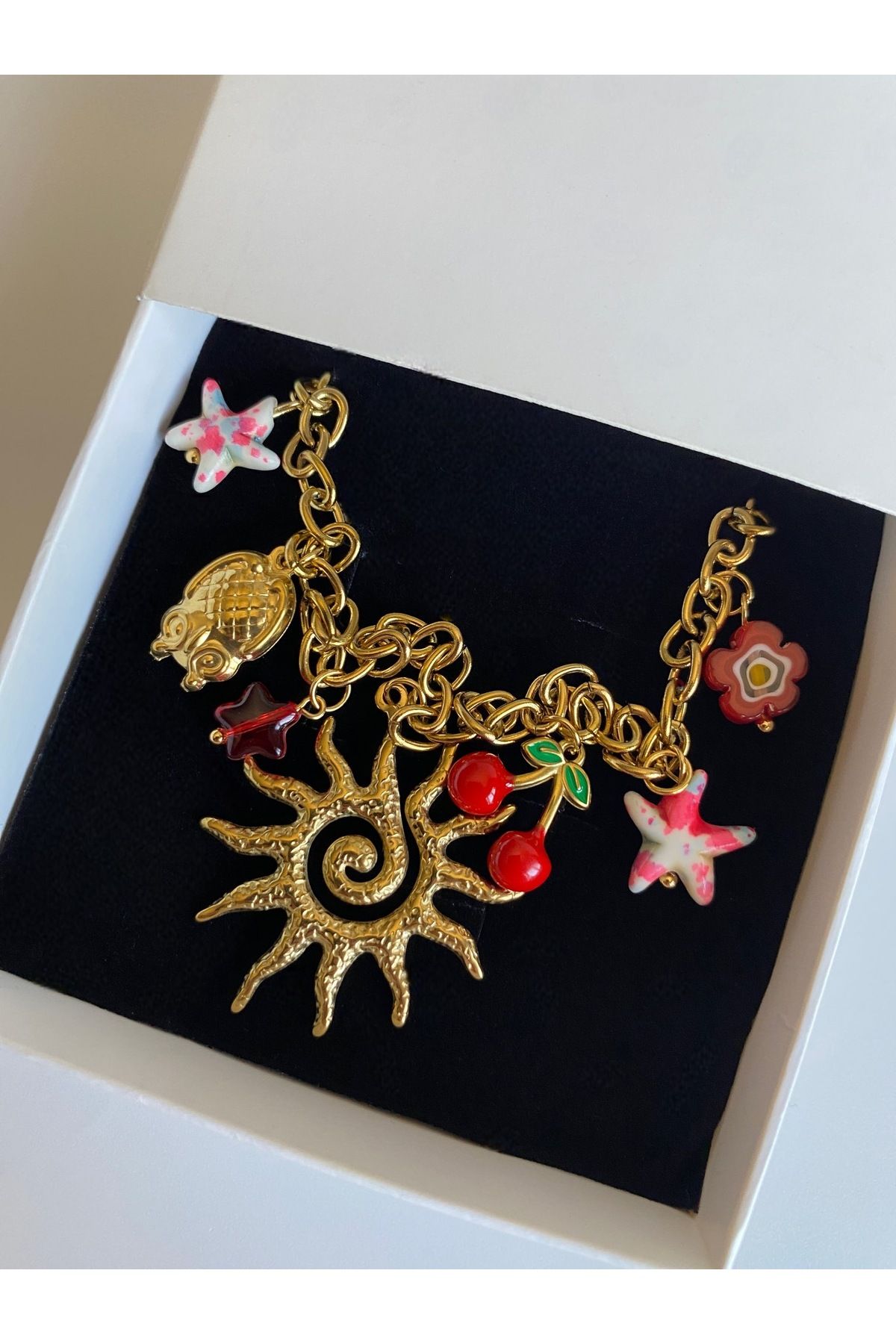 FIERA JEWELRY Güneş Charm Paslanmaz Çelik Gold Kadın Kolye
