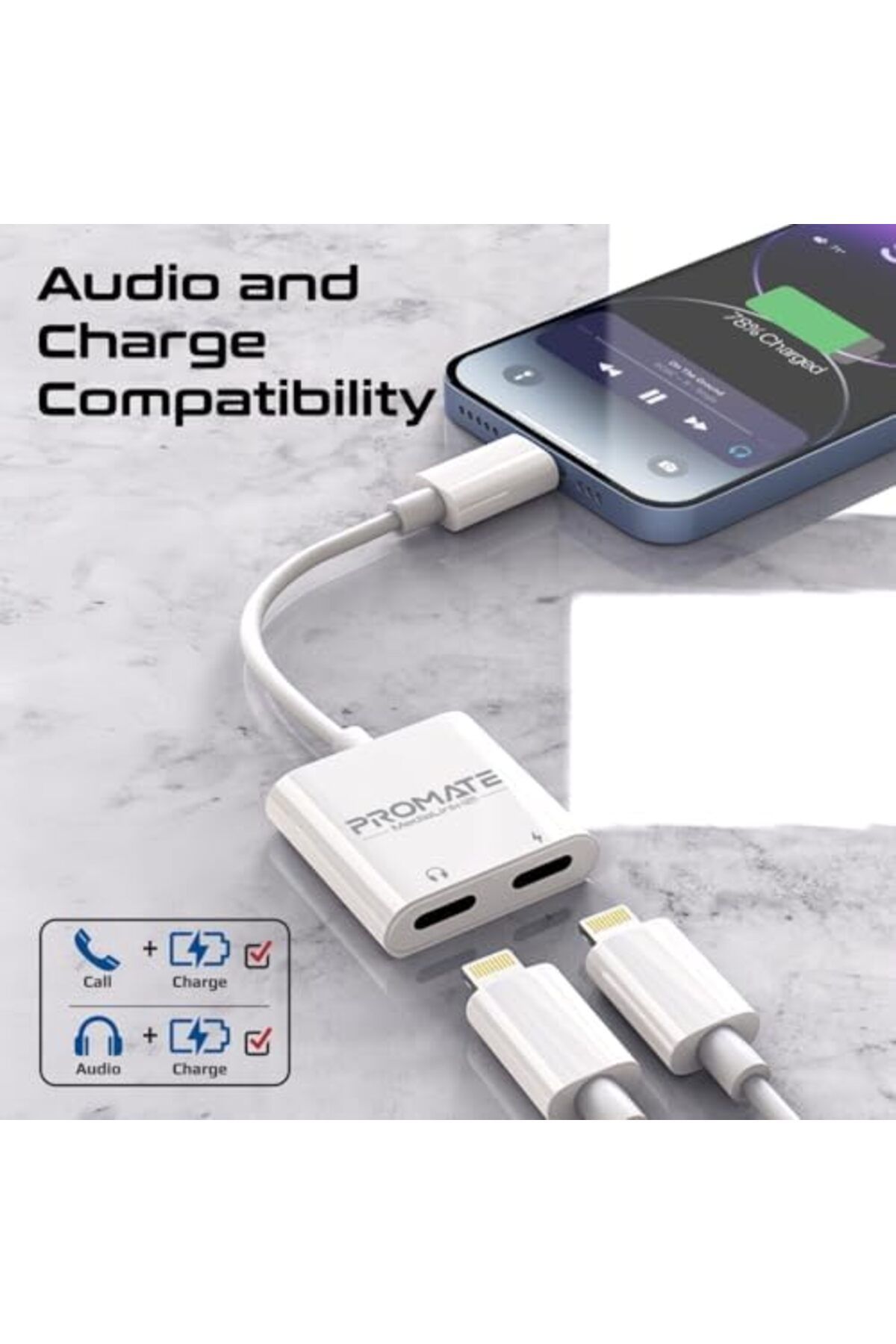 Promate-Portable Dual Lightning Adapter with Support For iOS 7 And Above, Easy Plug and Play Setup, 4