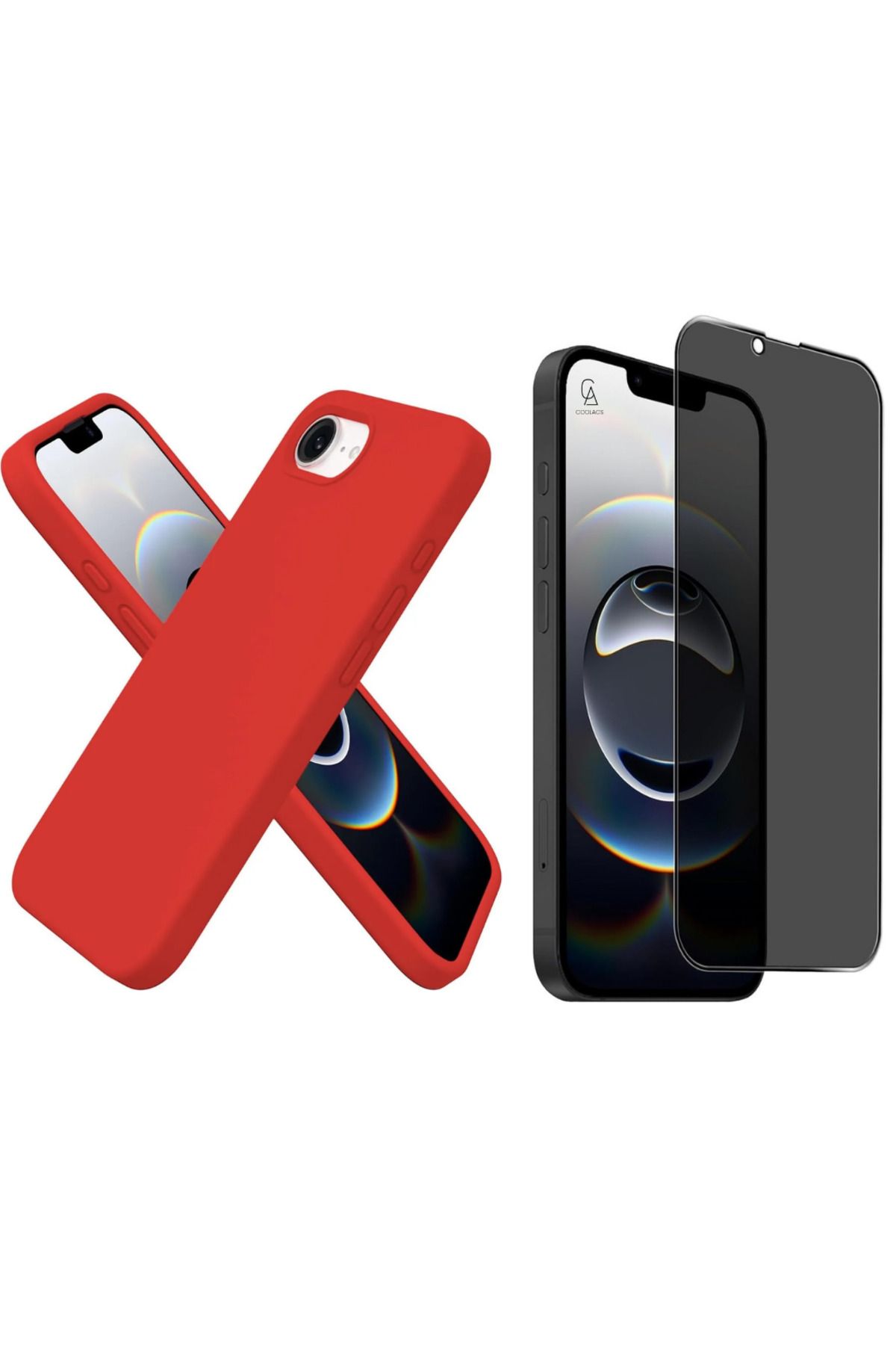Coolacs Apple iPhone 16E Uyumlu İçi Kadife Lansman Kılıf ve Hayalet Privacy Tam Kaplayan Cam Ekran Koruyucu