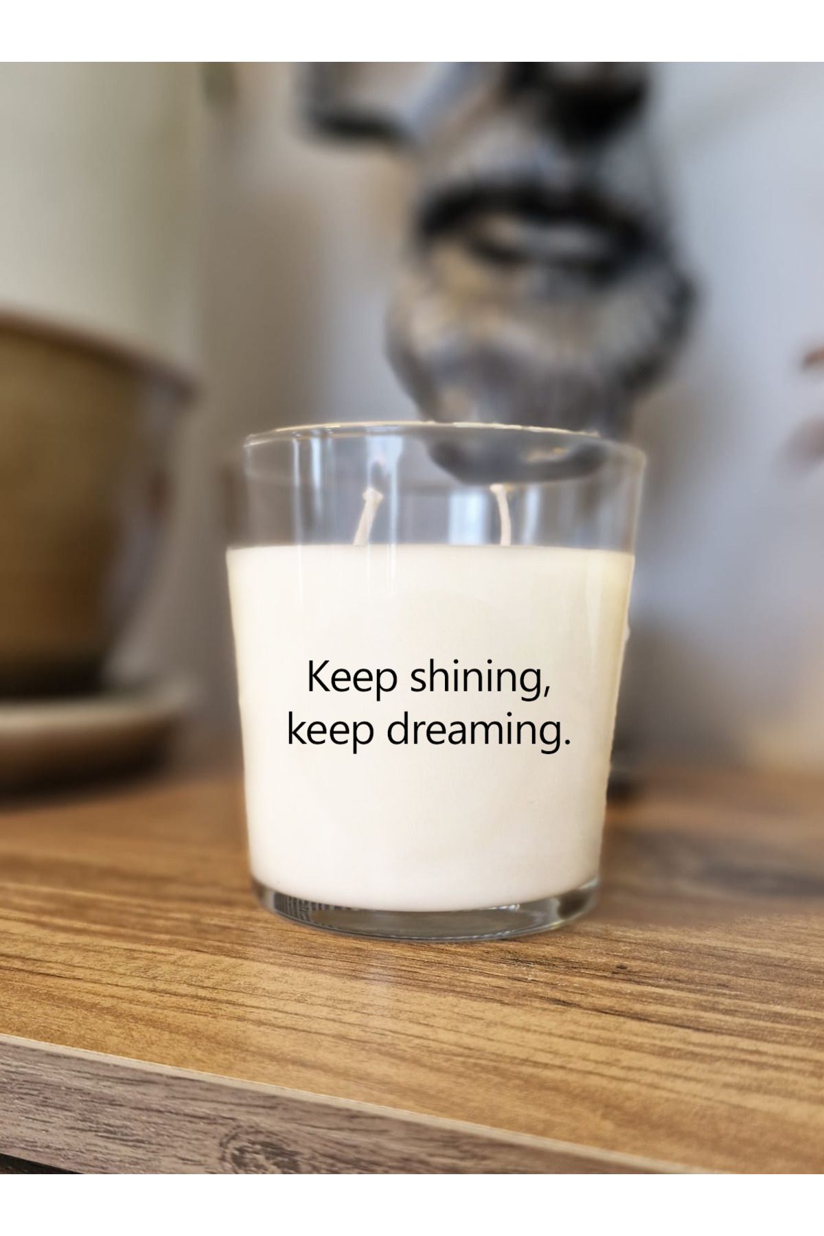 DİLAHOME Keep Shining Yazılı Cam Bardaklı Beyaz Dekoratif Mum