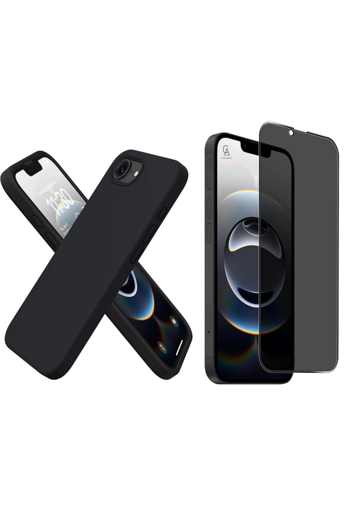 Coolacs Apple iPhone 16E Uyumlu İçi Kadife Lansman Kılıf ve Hayalet Privacy Tam Kaplayan Cam Ekran Koruyucu