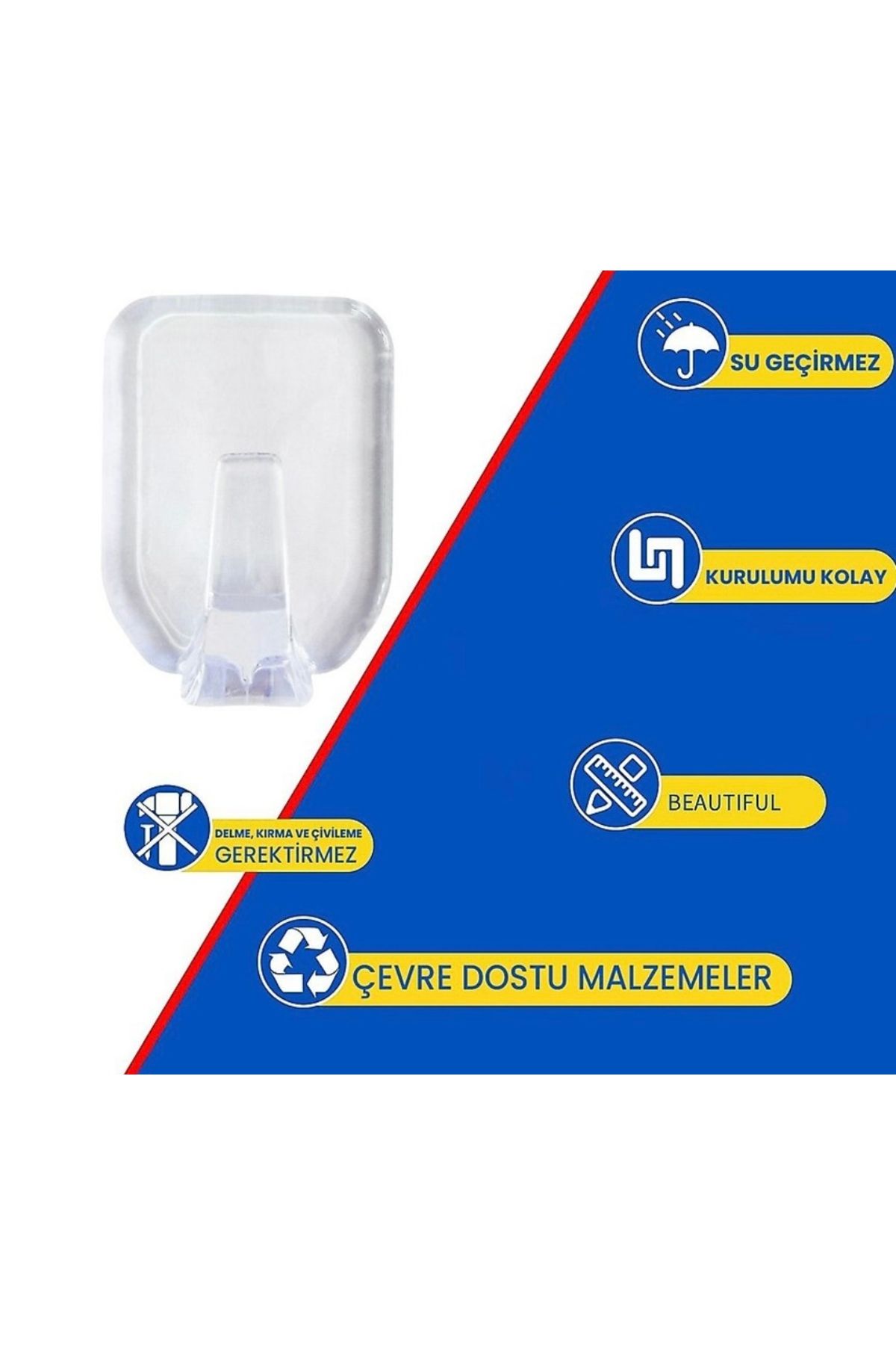btmhome 1 Adet Şeffaf Kare Kendinden Yapışkanlı Mutfak veya Banyo Askısı