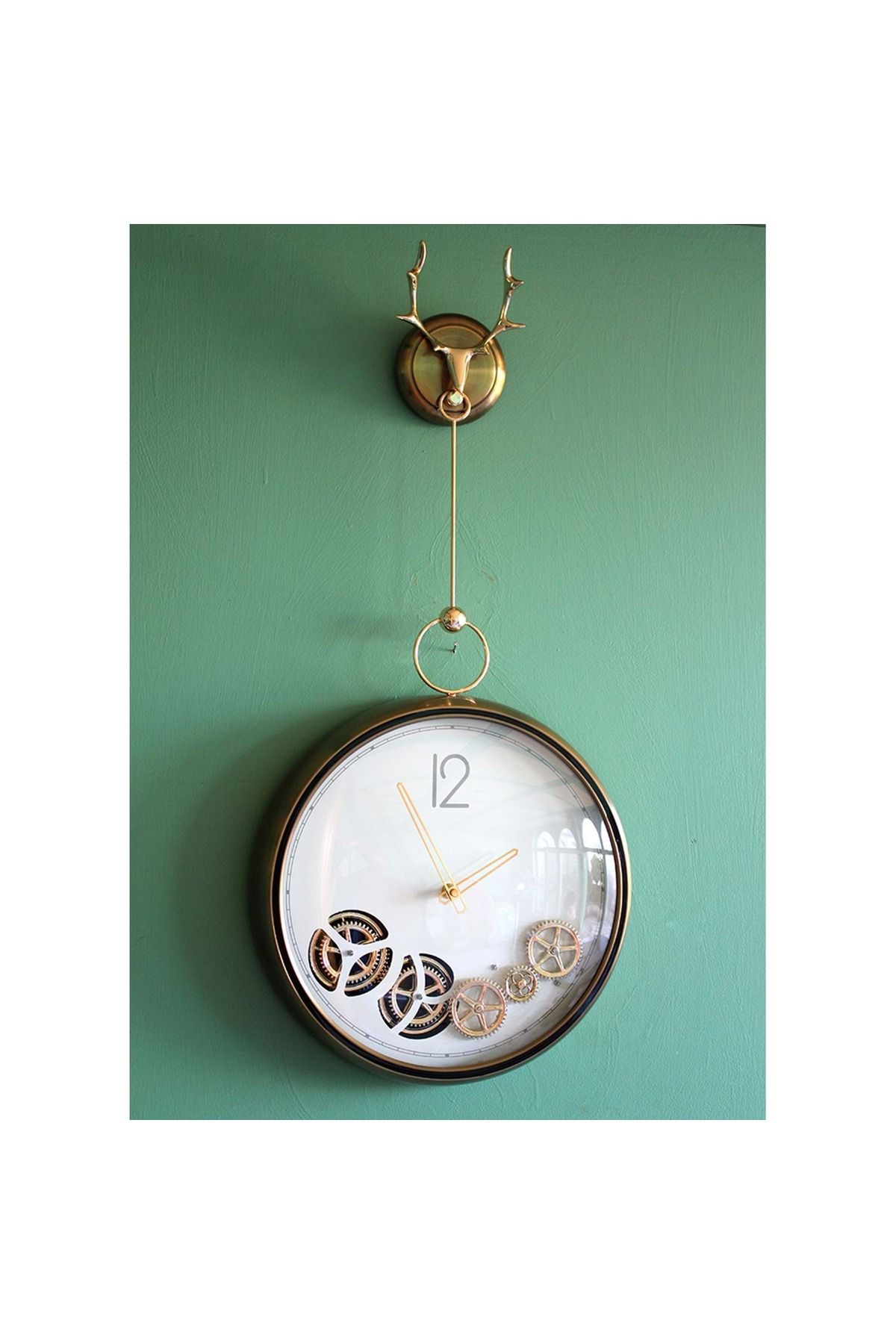 Store Çarklı Geyikli Duvar Saati 44*34 Cm