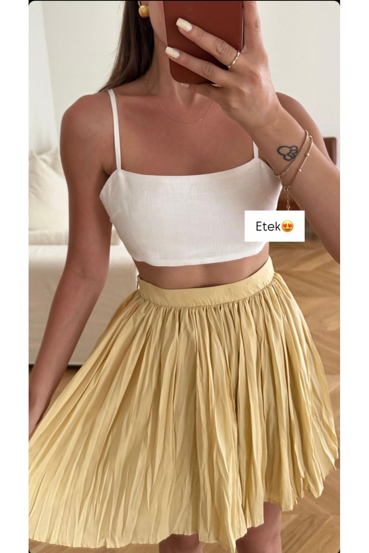 qstyle Kraşlı Dokuma Kısa Etek SARI