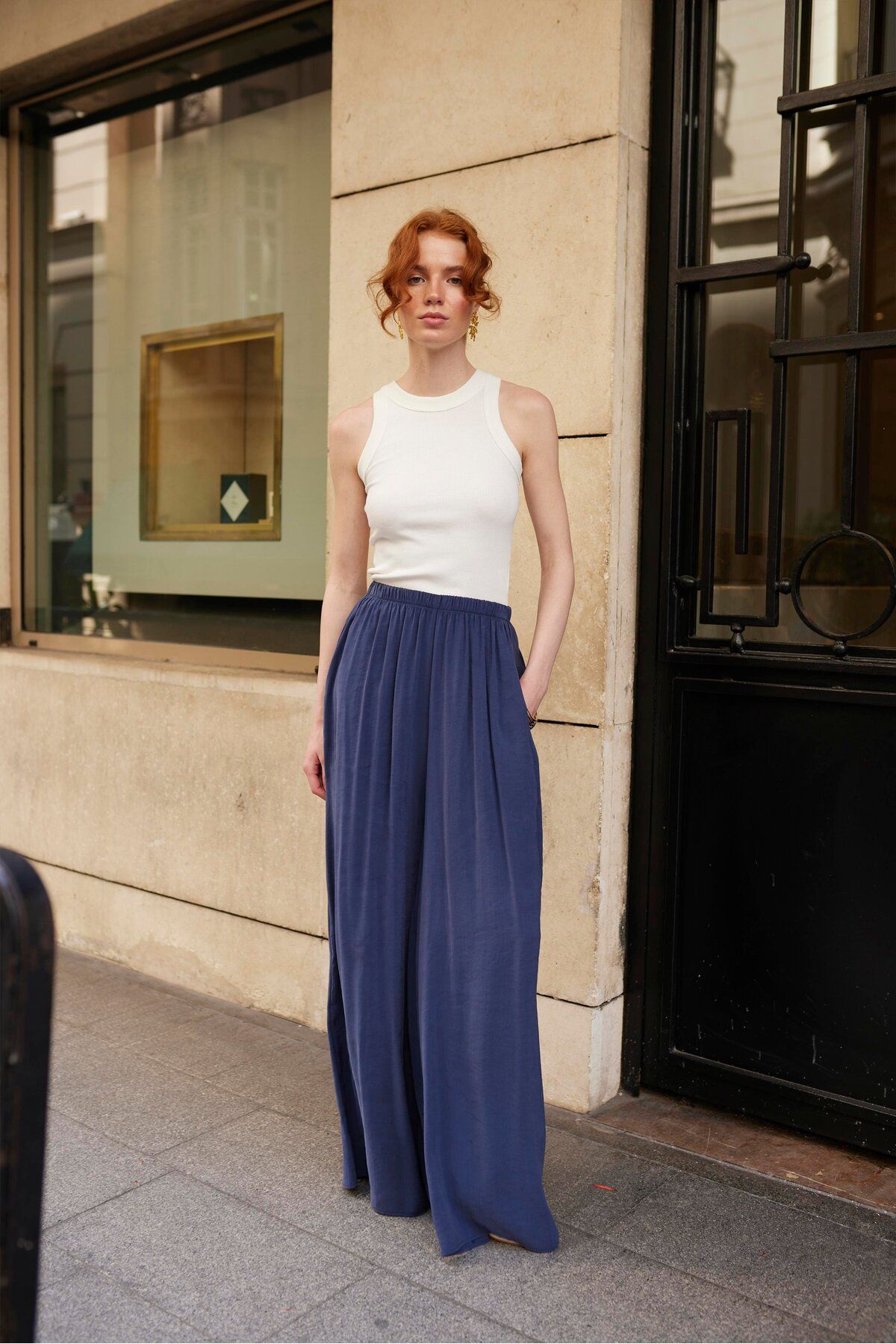 Lady Pixie Beli Lastikli Geniş Paça Pantolon