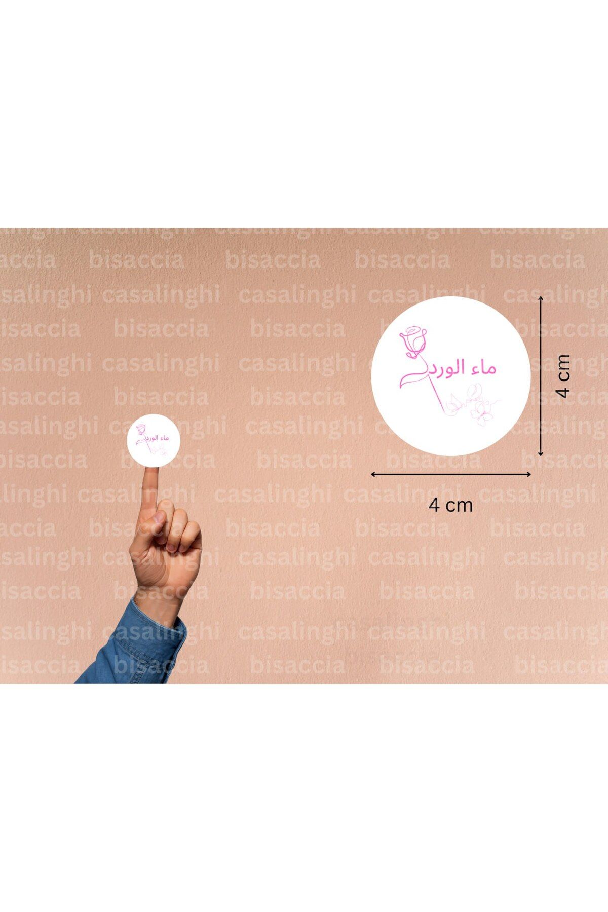 CASALINGHI Arapça Gül Suyu Etiketi Yuvarlak Mat Çıkartma Hediyelik Pembe Gül Sticker 4 Cm (45 Adet)