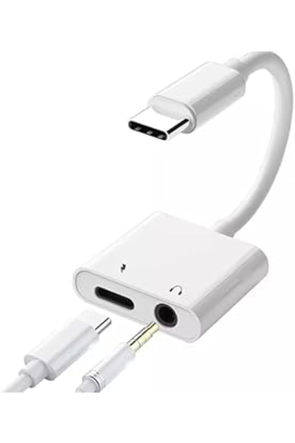 Pazarcan Type-C To Type-C Ve 3.5Mm Jack Dönüştürücü | Çift Çıkışlı Adaptör | Yüksek Hızlı Şarj Ve Ses Aktarı