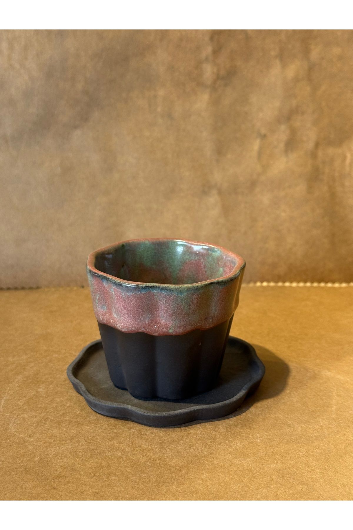Kos art Studio Stoneware Tabaklı Kahve Fincanı