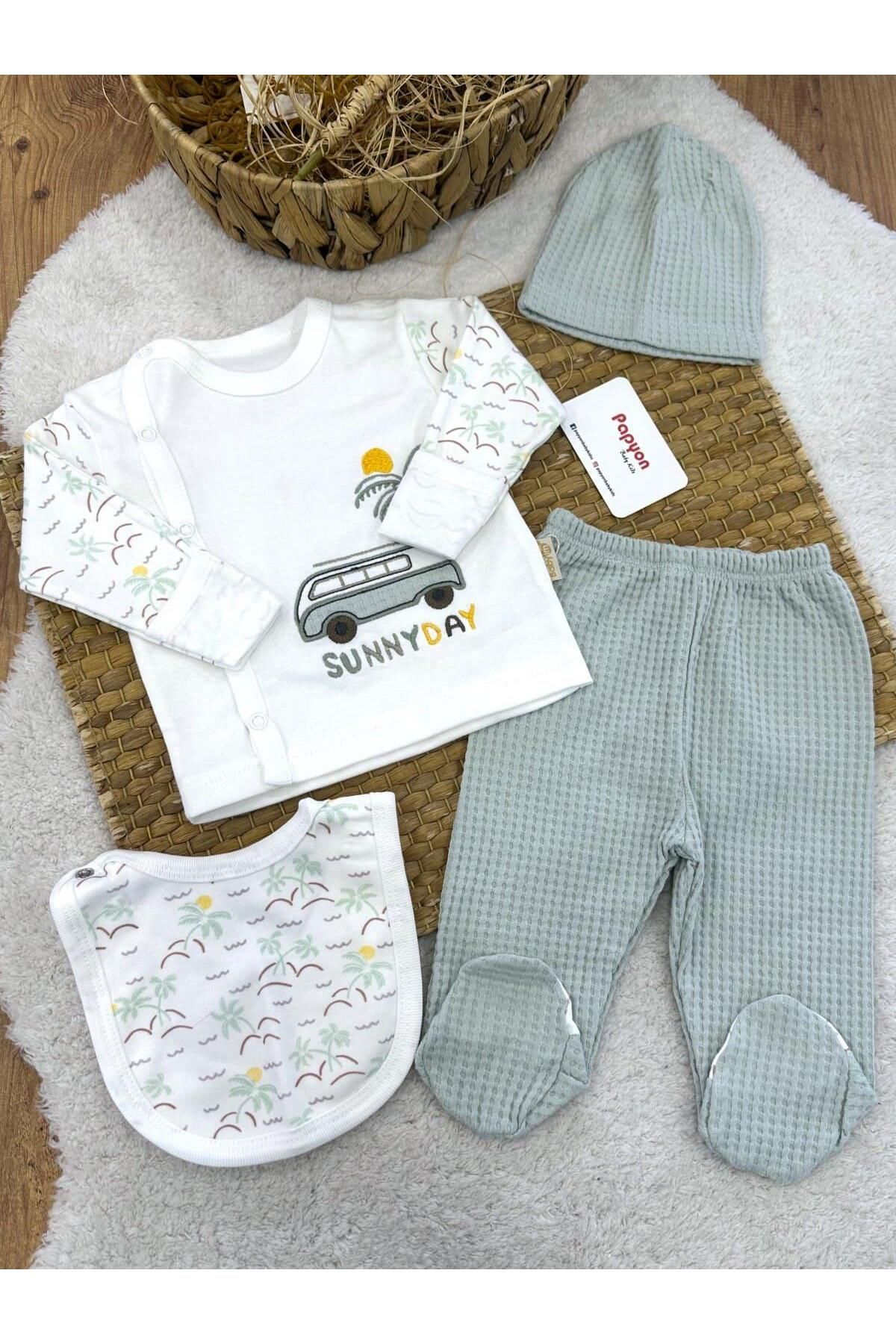 Papyon Baby Kids Sunny Day Nakışlı Yenidoğan Erkek Bebek 5li Zıbın Set