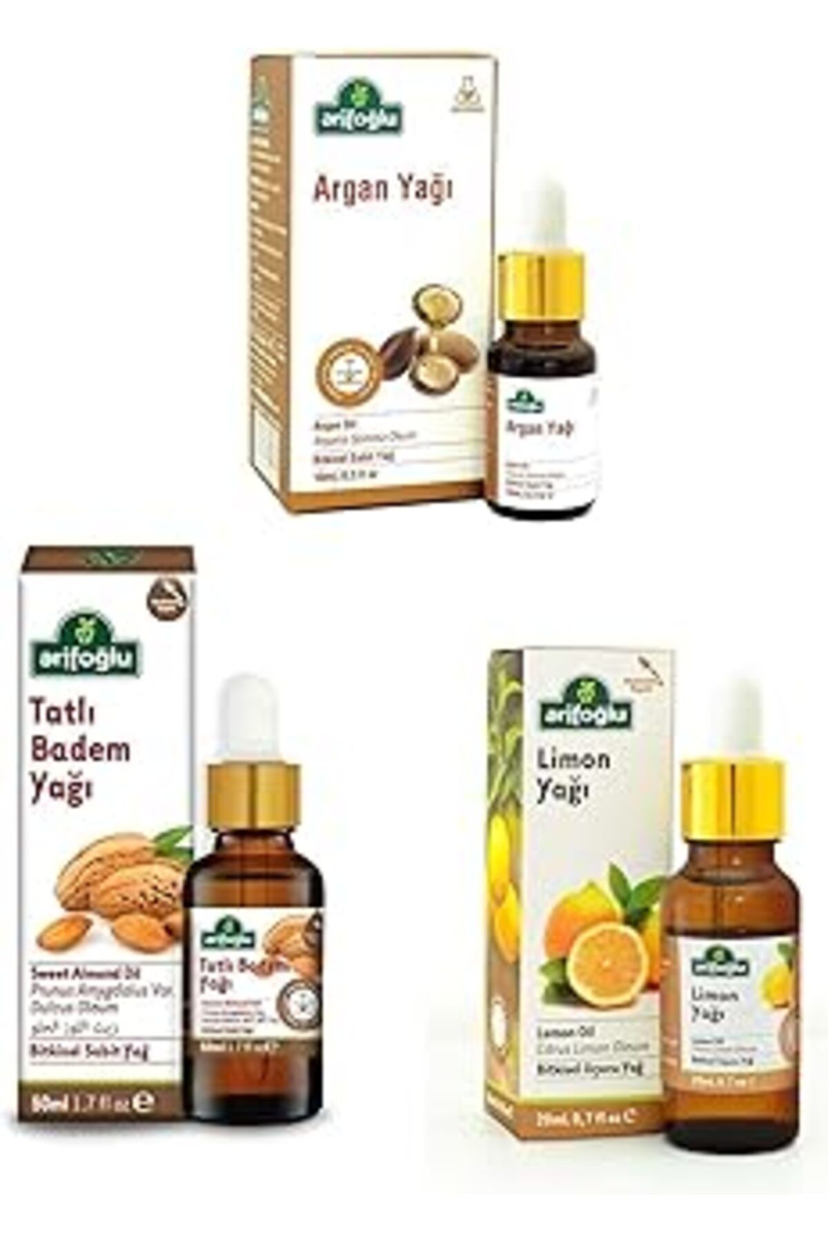 Pazarcan Akdeniz Aromaterapi Seti: Argan Yağı 10 Ml+ Tatlı Badem Yağı 50 Ml+ Limon Yağı 20 Ml