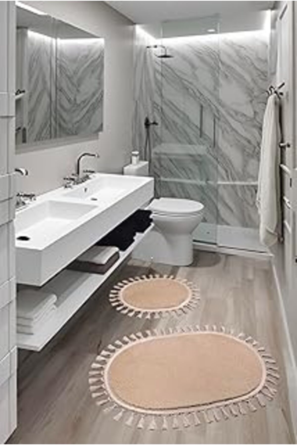 ASİTAN My Evilla Modern Simirna Dekoratif Peluş Oval Ponpon Saçaklı Klozet Takımı Bej